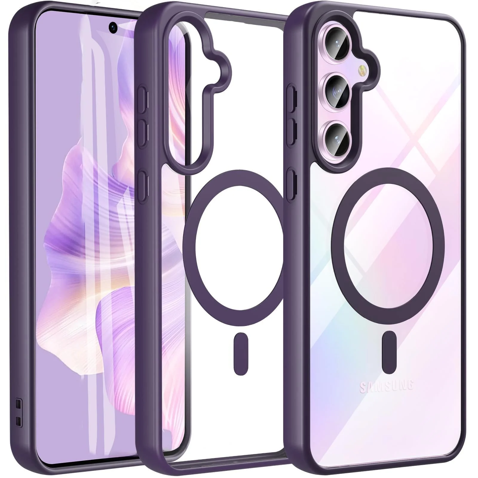 DL3 Mobilak Magnetic Case for Samsung Galaxy A56 / Galaxy A36 [Compatible with MagSafe] [Shockproof Military Grade], Transparent Back Slim Bumper Cover Phone Case - Purple