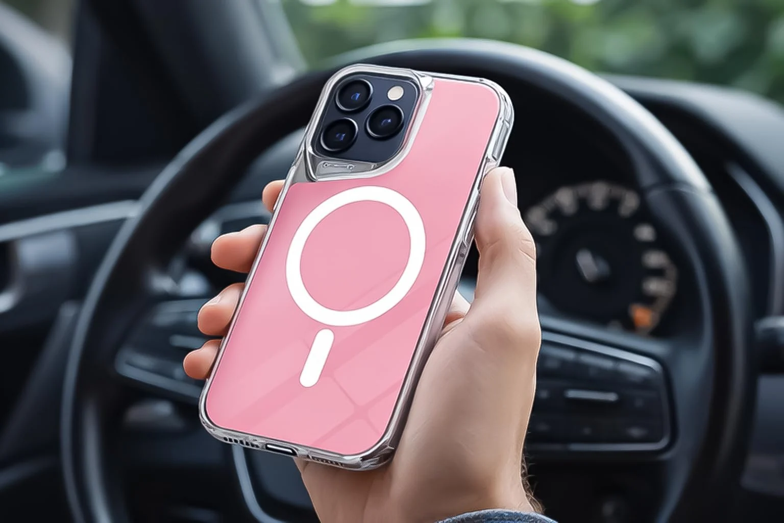 DL3 Mobilak Clear MagSafe-Compatible Magnetic Case for iPhone 17 Pro Max with Camera Protection and Magnetic Car-Mount Support - Pink