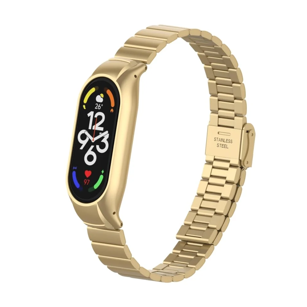 DL3 Mobilak Mi Band 6 Mi Band 5 Strap for Xiaomi Mi Band 5 6, Stainless Steel Watch Band Metal Replacement Bracelet Wristband for M5 M6 - Vintage Gold