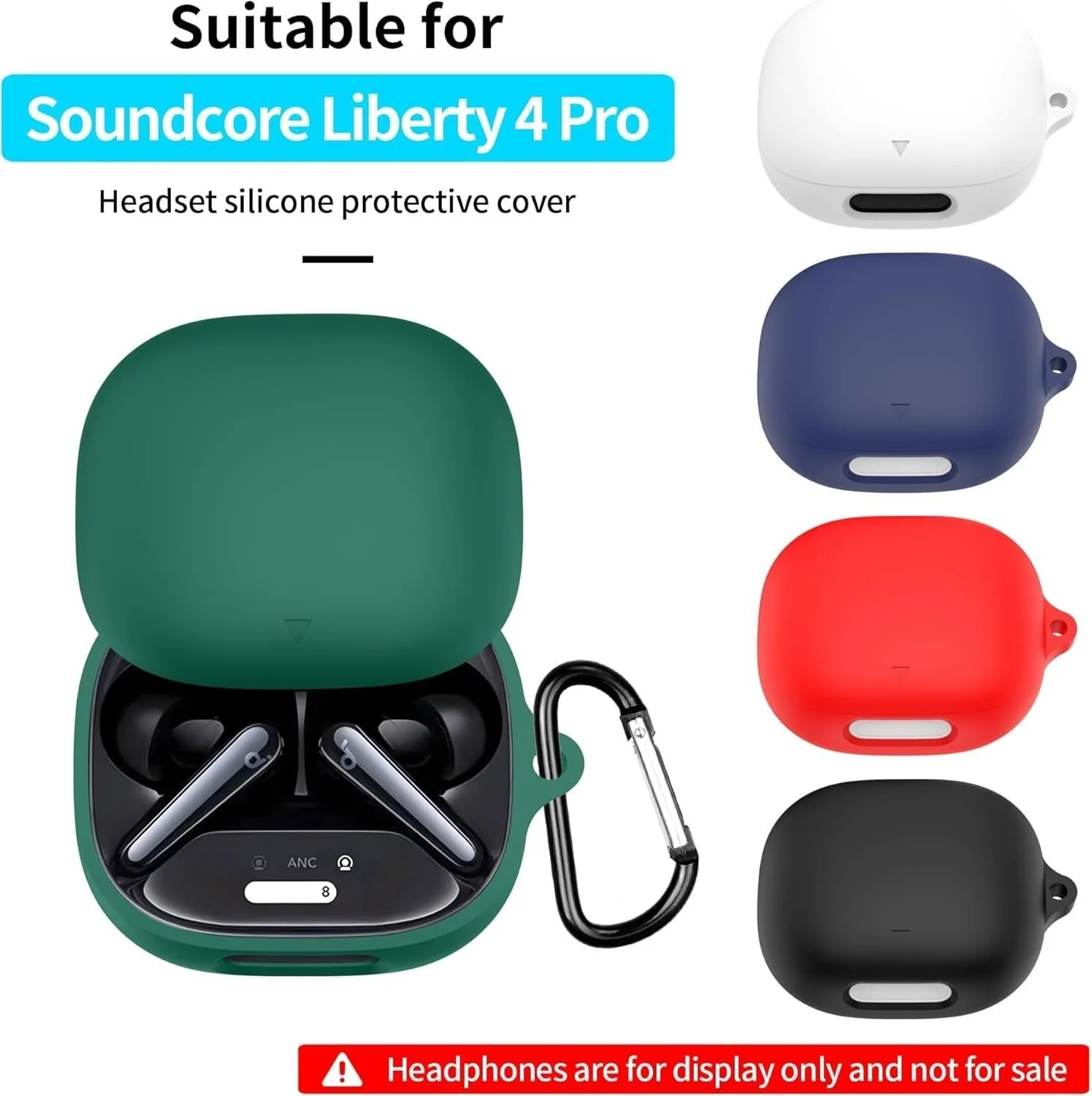 DL3 Mobilak Compatible with Anker Soundcore Liberty 4 Pro Case Cover, Soft Silicone Shockproof Protective Wireless Earbuds with Carabiner, Front LED Visible - Red