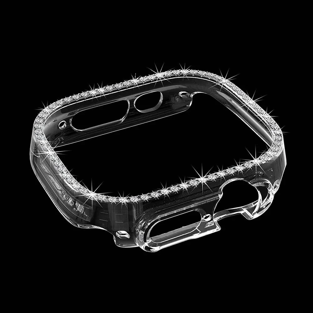 DL3 Mobilak Compatible with Apple Watch Ultra 49mm Bling Diamond Case PC Bumper Protective Cases Women Girls Crystal Shining Rhinestone Cases Smartwatch Accessories Case - Clear