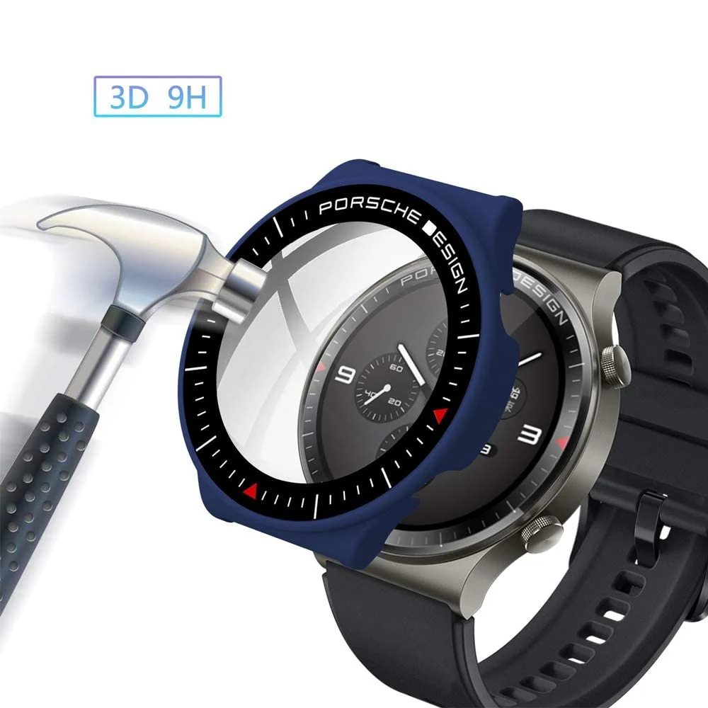 DL3 Mobilak Case Compatible with Huawei Watch GT2 Pro PC Cover with Bezel Tempered Glass Protection, Ultra Thin Full Protection for Huawei Watch GT 2 Pro Protective Case - Blue