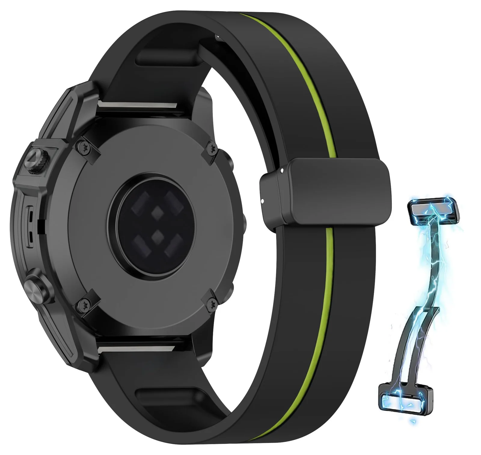 DL3 Mobilak 22MM Silicone Band Magnetic Clasp Strap For Xiaomi Redmi Watch 5 Active/5 Lite/Samsung Galaxy Watch 46mm/Watch 3 45mm/Gear S3/Huawei watch (GT6 GT5 GT4 GT3 GT2 GT 46MM)/GT6 Pro/Amazfit GTR4 - Black Green