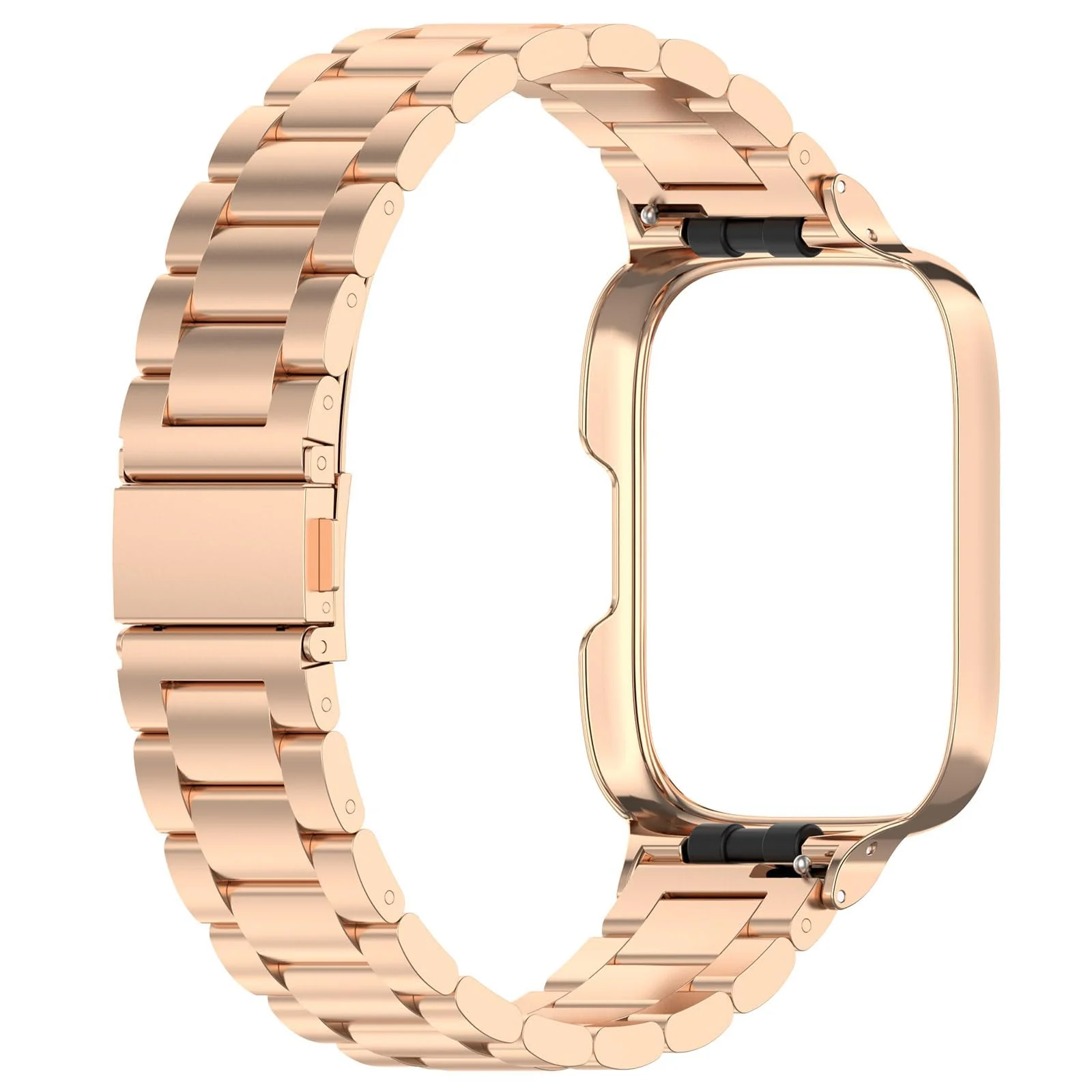 DL3 Mobilak Compatible with Xiaomi Redmi Watch 3 Band With Case, Metal Stainless Steel Bands Adjustable Wristbands Smartwatch Accessories for Redmi Watch3 Strap With Cover for Women Men - Rose Gold
