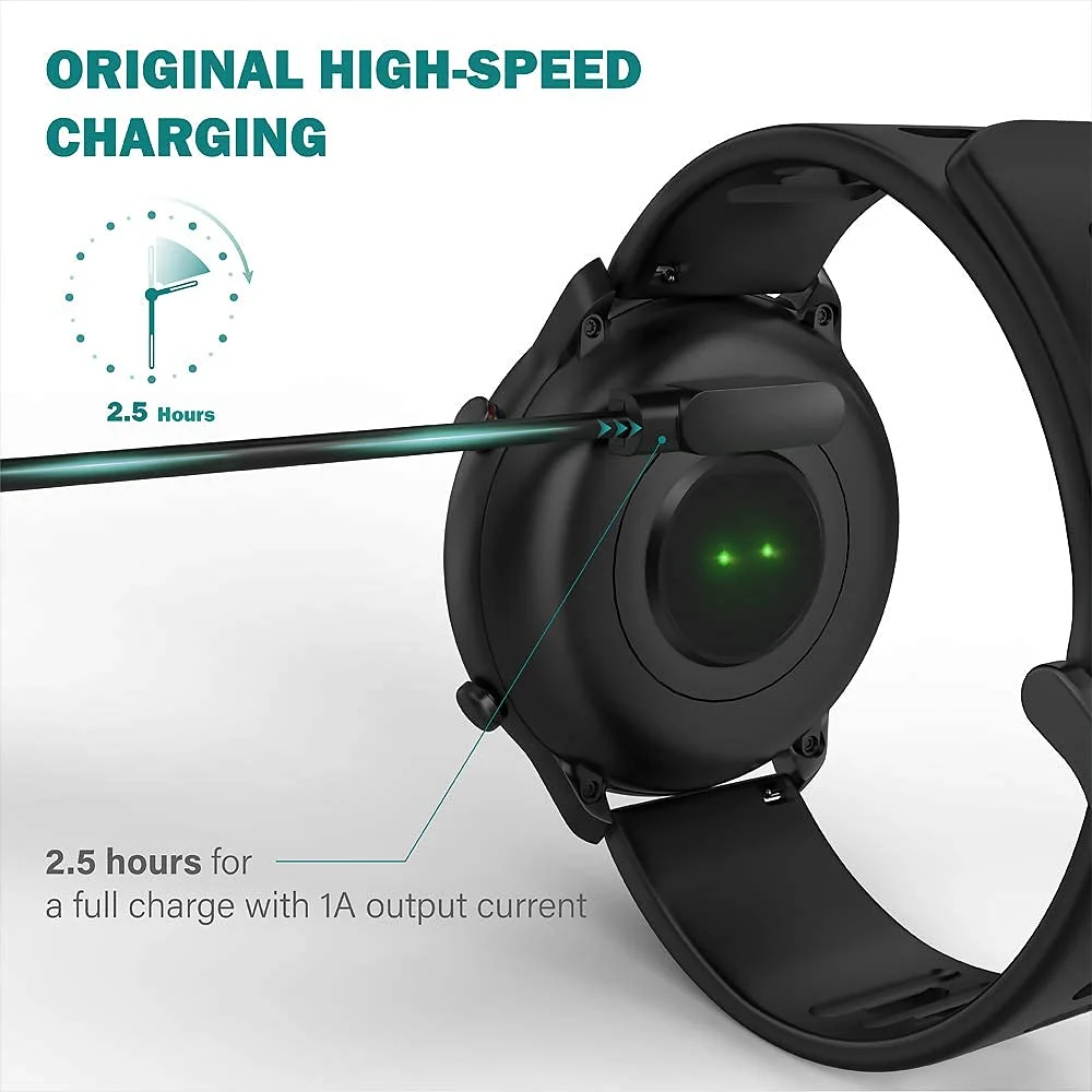 DL3 Mobilak Magnetic Charger Compatible with YAMAY SW022, AGPTEK LW11, Ticwatch GTX, Xiaomi Haylou Solar LS05 - USB 2 Pins 4mm 0.16inch Charging Cable 100cm - Fitness Smartwatch Accessories - Black