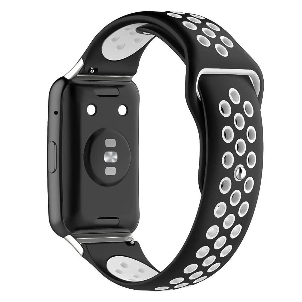 DL3 Mobilak Sport Strap Compatible with Huawei Watch Fit & Huawei Watch Fit New & Huawei Watch Fit Elegant, Breathable Silicone Double Hole Snap Buckle Band - Black & White
