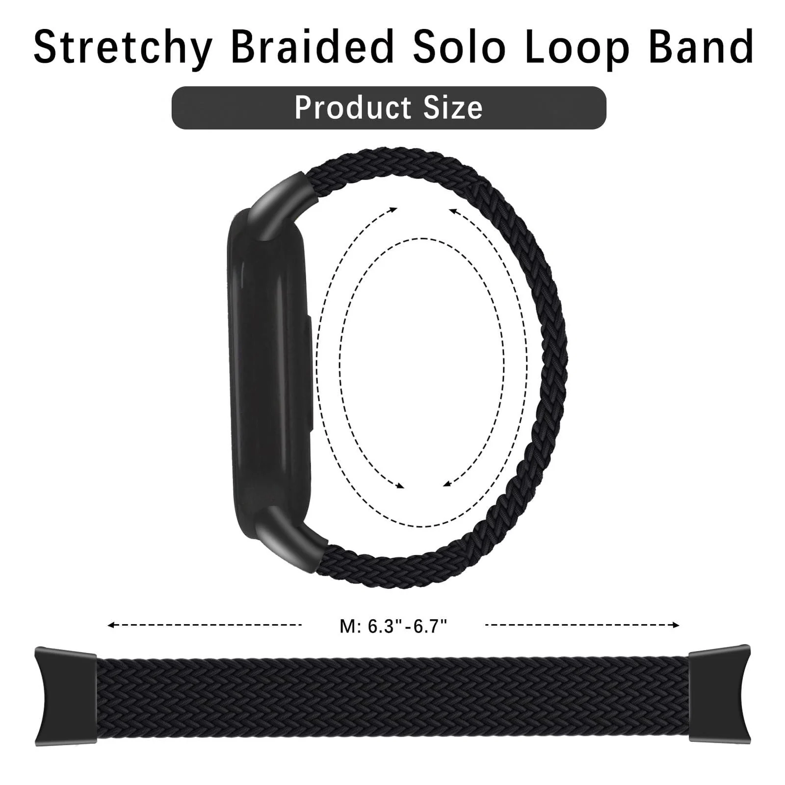 DL3 Mobilak Braided Solo Loop Band for Xiaomi Mi Band 9/Xiaomi Mi Band 8 Strap Women Men, Soft Elastic Nylon Replacement Wristband for Xiaomi Smart Band 9/8 Strap - Black
