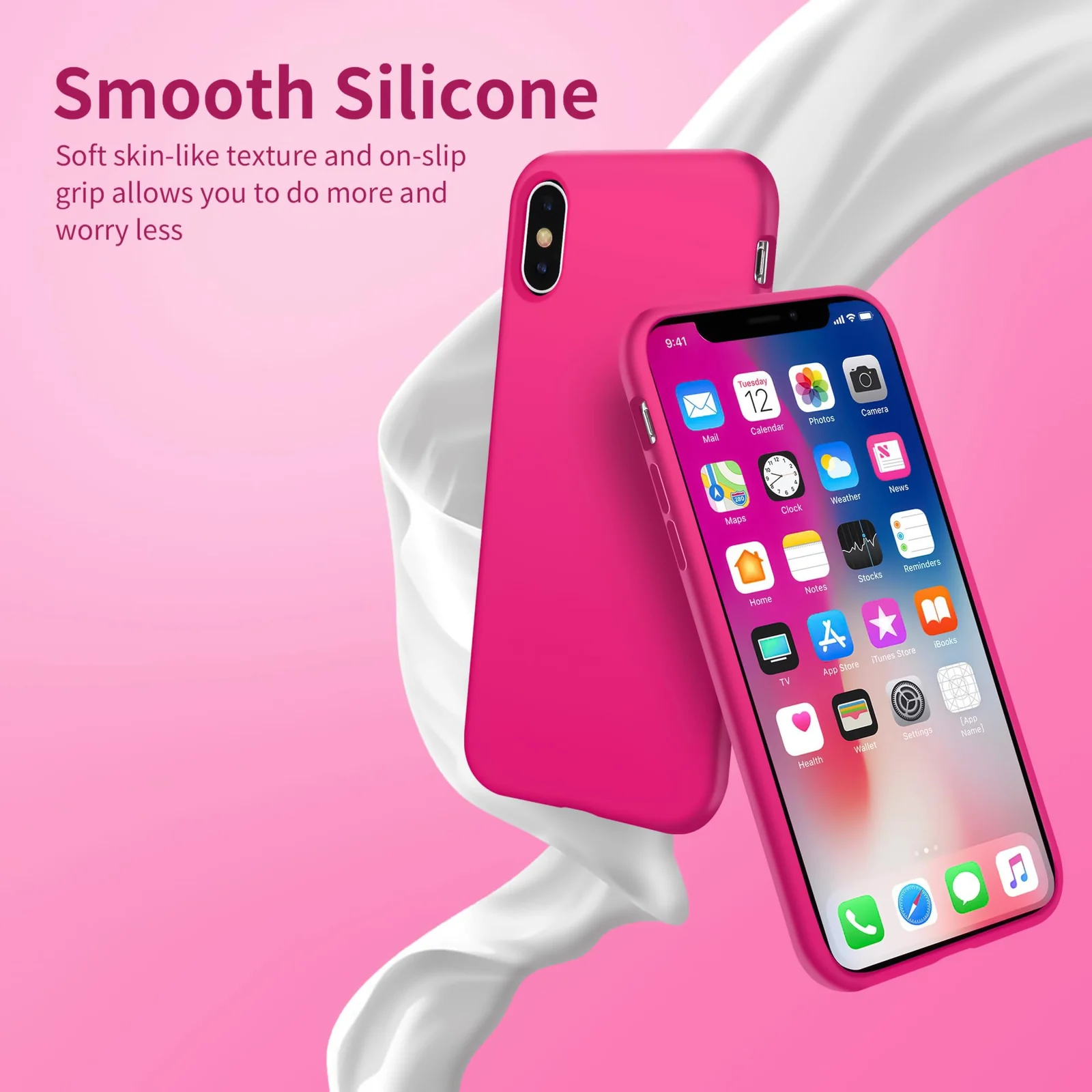 DL3 Mobilak Liquid Silicone Case for iPhone XS Max, Shock-absorbing protection, Scratch-resistant surface, Soft microfiber lining - Neon Pink