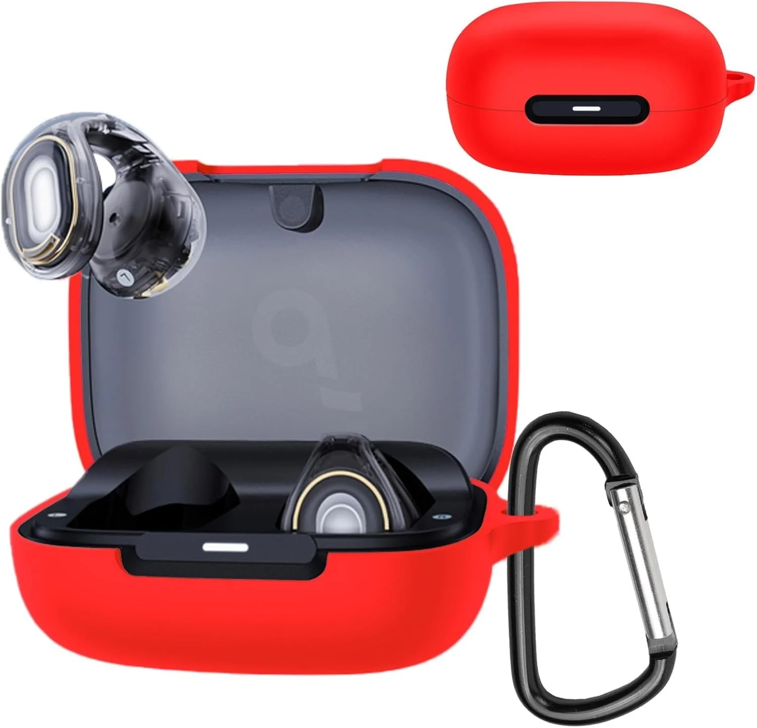 DL3 Mobilak Silicone Case Compatible with Soundcore C30i Earbuds, Soft Silicone Protective Case Cover, Shockproof Sleeve with Carabiner Compatible with Soundcore C30i - Red