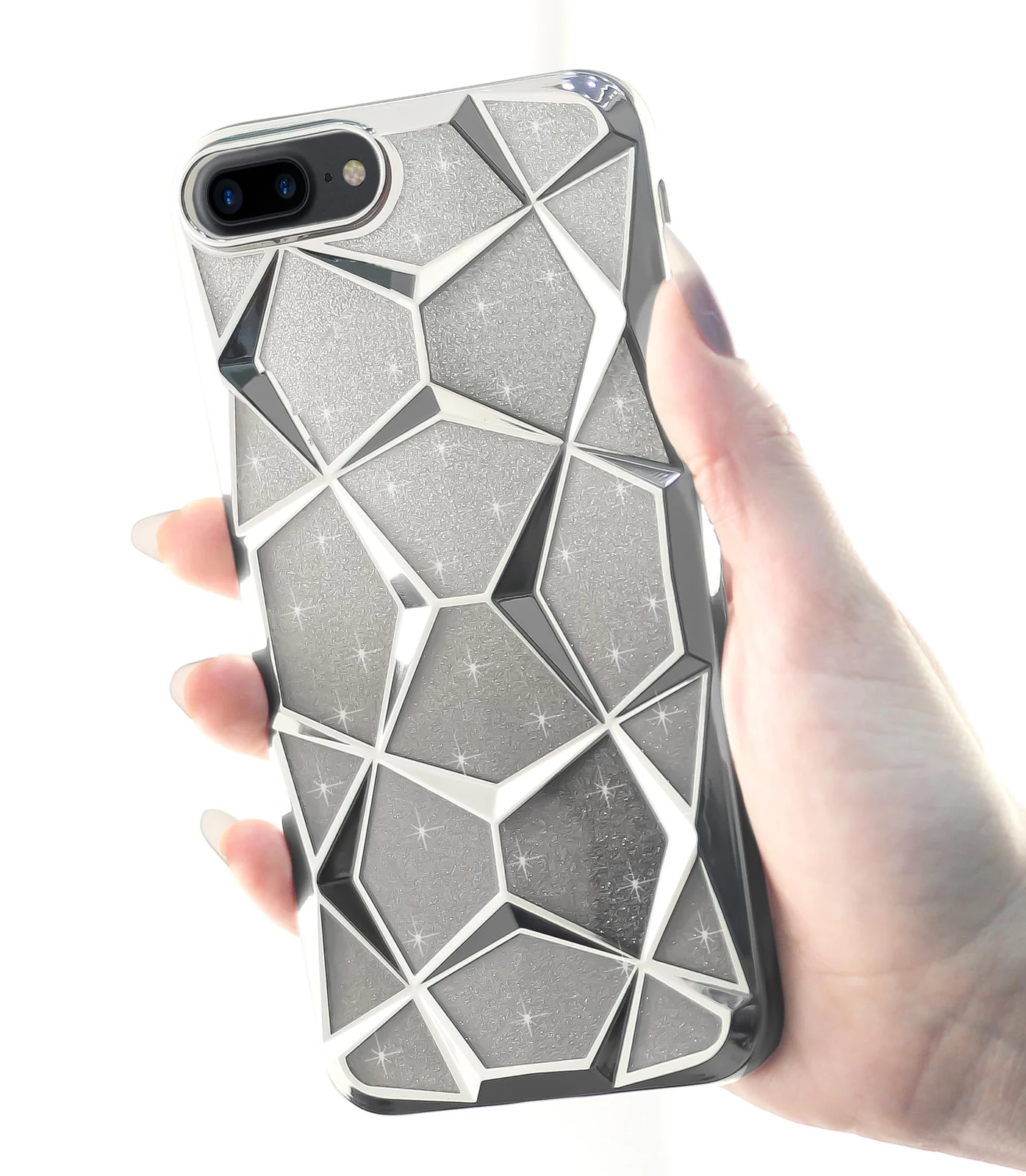 DL3 Mobilak Compatible with iPhone 7 Plus/iPhone 8 Plus Case Plating Bling Gradient Glitter Clear Cover Soft TPU Silicone Cute Camera Protection Shockproof Back for Women Girls Case - Silver