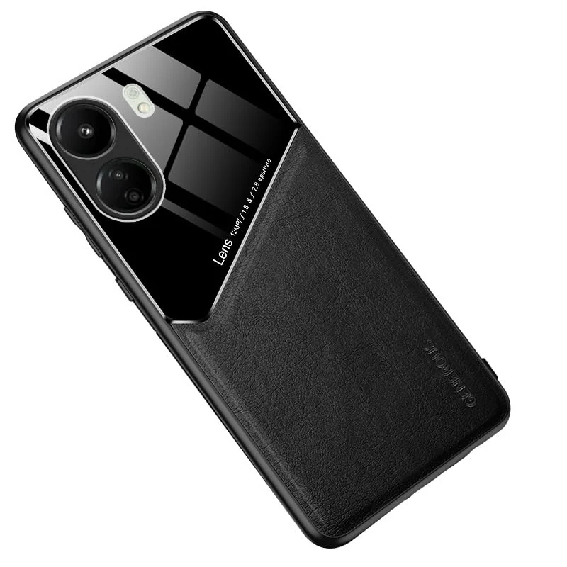 DL3 Mobilak Leather and PC Protective Case for Xiaomi Redmi 13C / Xiaomi Poco C65 6.74, Built-in magnetic car-mount support, Shock-absorbing protection - Black