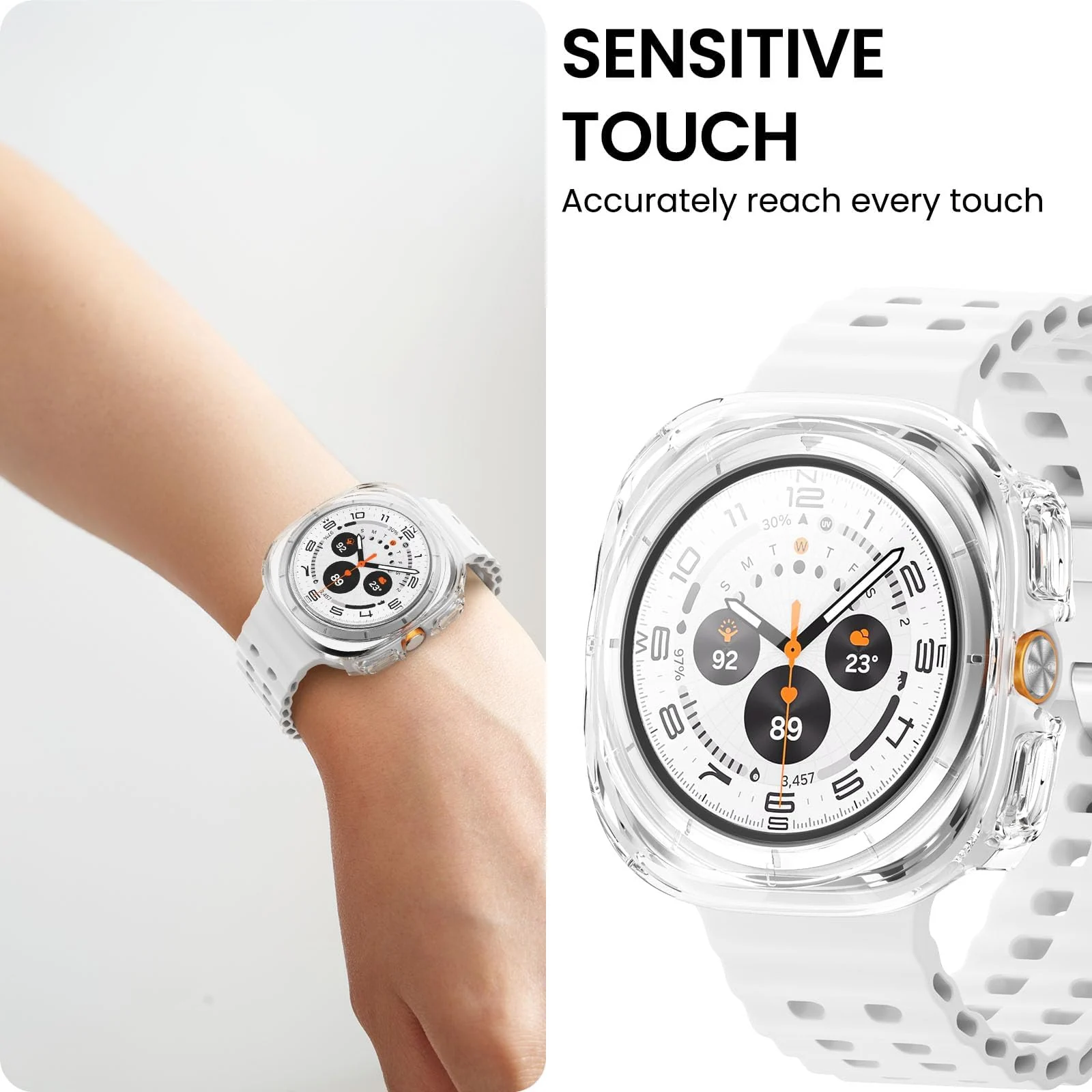 DL3 MOBILAK Case Compatible with Samsung Galaxy Watch Ultra 2025/Galaxy Watch 7 Ultra 2024 47mm, Full Coverage Slim Hard Case Protective Bumper Built-in Tempered Glass Screen Protector Shell - Clear