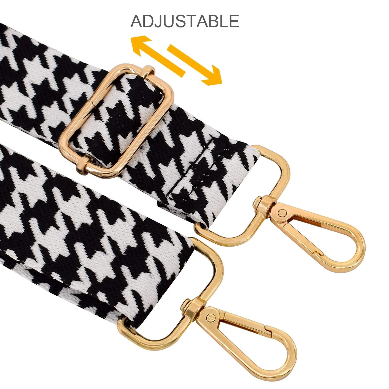 DL3 Mobilak Adjustable Wide Crossbody Bag Strap for Women, Replacement Shoulder Strap for Handbags, Totes & Purses with Elegant Embroidered Pattern and Metal Hooks - Black Houndstooth
