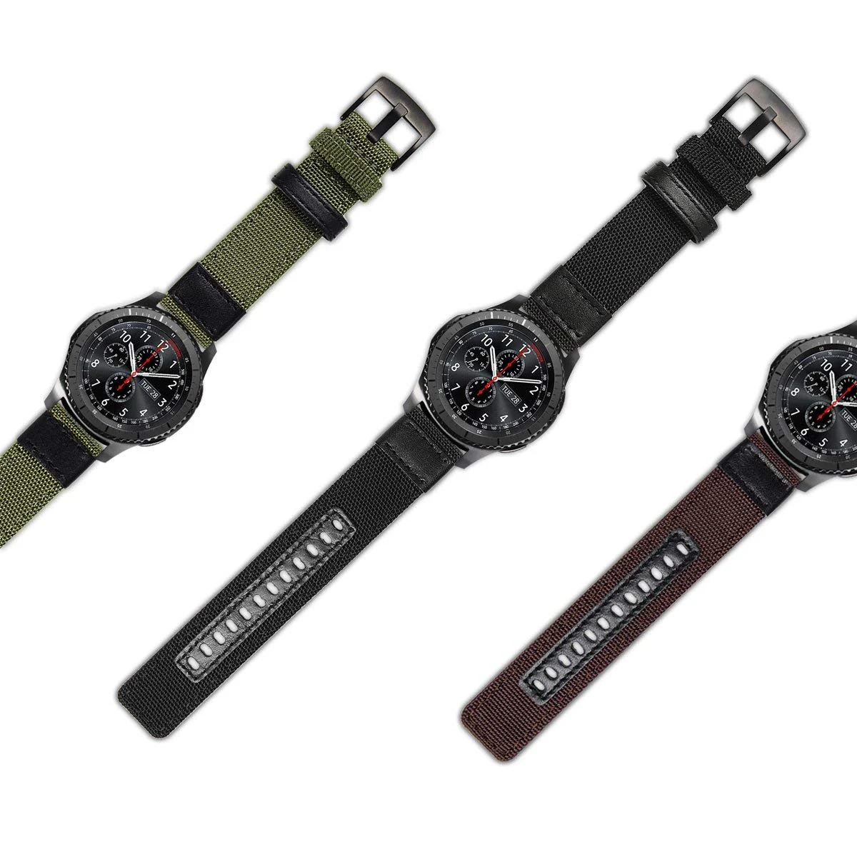DL3 Mobilak Nylon Sports Bands With Leather 20MM Strap for Samsung Gear Sport, Watch 6, 4, 5, 5 Pro, S2 Classic, Active 2 40mm 44mm, Amazfit GTS 3, 4, 4 Mini, Bip 3 Pro, GTS2, Bp U - Black