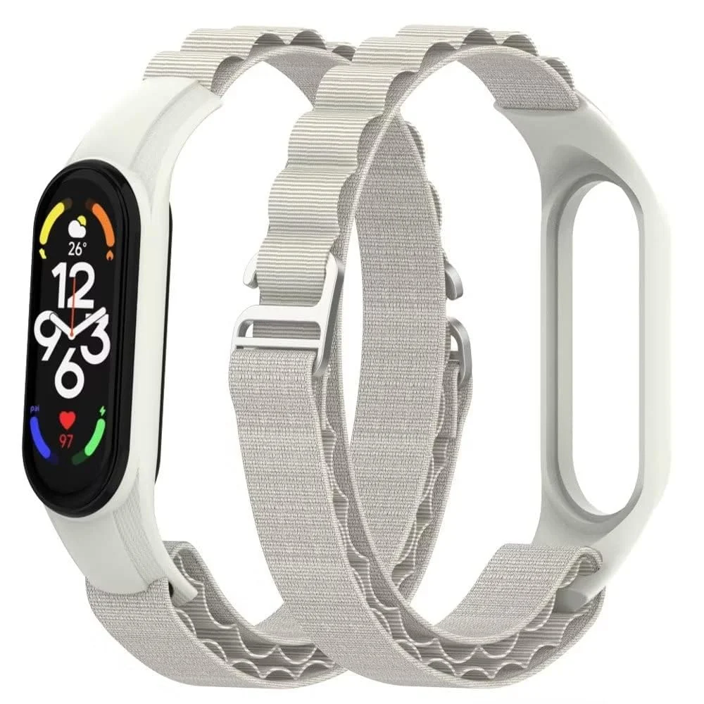 Dl3 Mobilak Alpine Loop Band for Xiaomi Mi Band 7/Mi Band 6/Mi Band 5/Mi Band 4/Mi Band 3,Women Men Nylon Sport Solo Loop Rugged Wristband with G‑Hook (Starlight)
