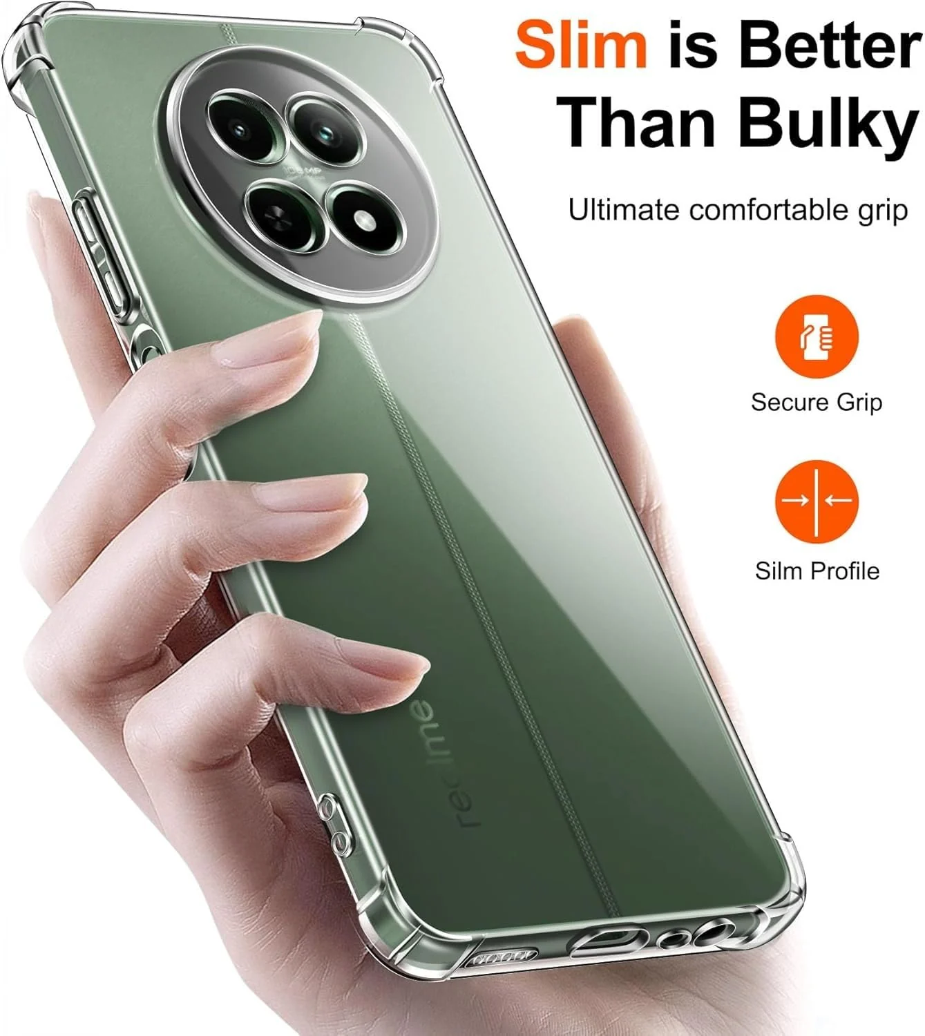 DL3 Mobilak Case Compatible with realme 13 5G / realme 12 5G / realme 12x 5G, Cover Silicone TPU Anti-shock Protector Camera Shockproof Corners - Clear