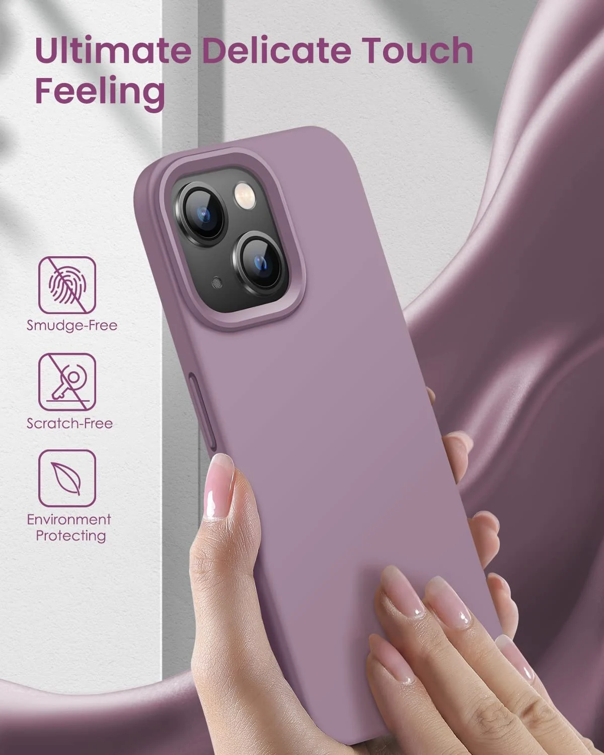 DL3 MOBILAK Compatible with iPhone 13 / iPhone 14 (6.1 Inch) Case, Liquid Silicone Case, Full Body Protective Cover, Shockproof, Slim Phone Case, Anti-Scratch Soft Microfiber Lining - Lilac Purple