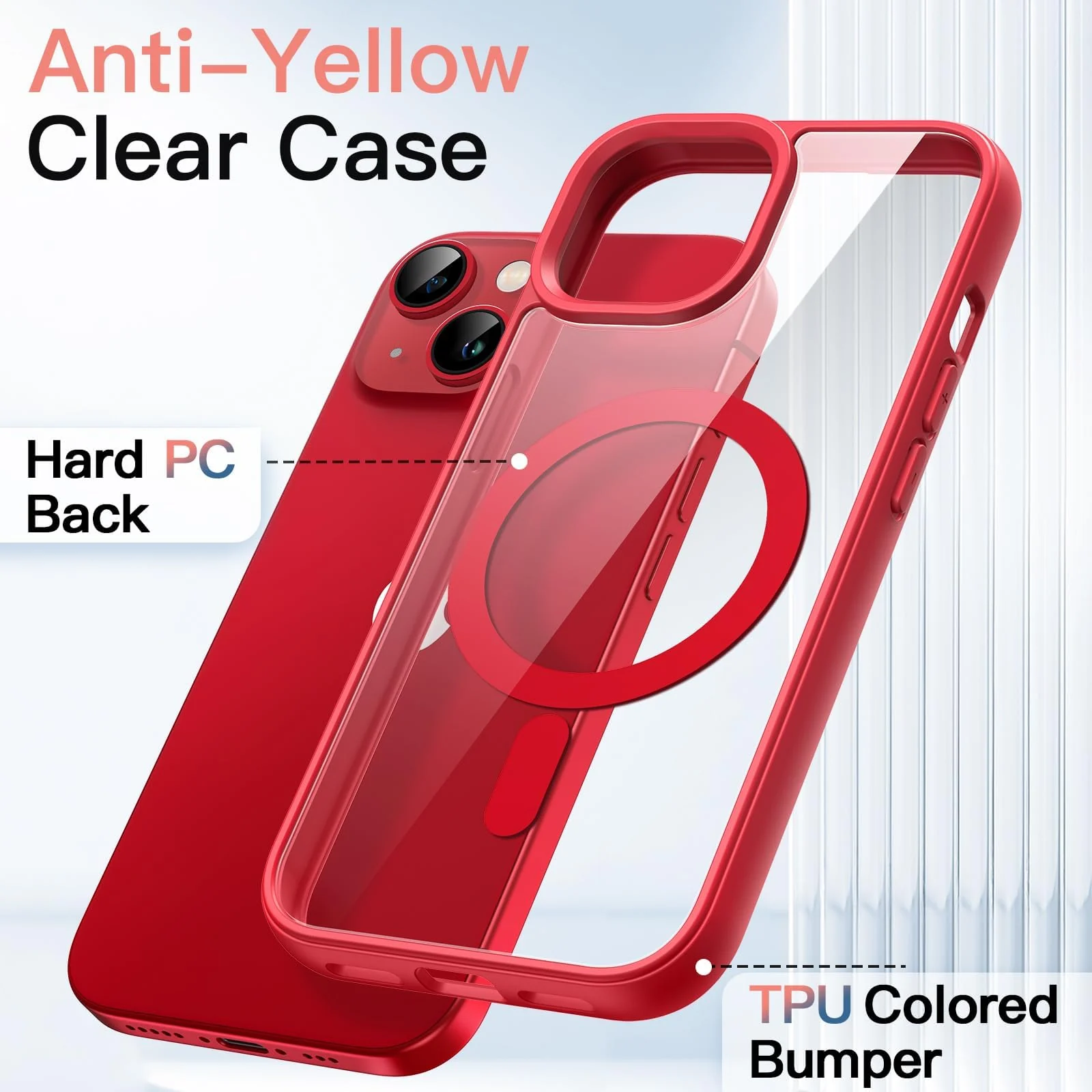 DL3 Mobilak Clear TPU Case for iPhone 13 / iPhone 14 6.1-Inch, Compatible with MagSafe accessories, Camera protection, Shock-absorbing protection - Red