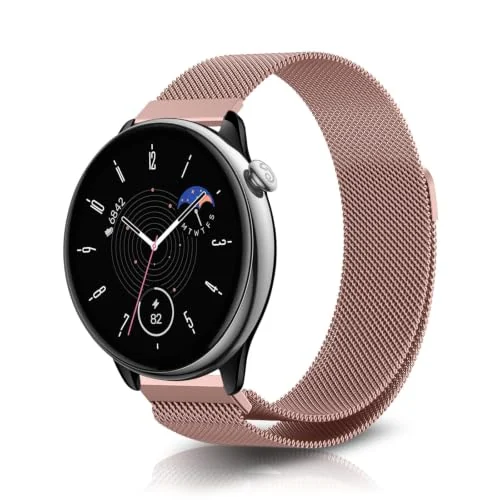 20MM Band stainless steel Magnetic Strap For Samsung Galaxy Watch 7/6/5/4 40MM 44MM/Watch 5 Pro 45MM/S2 classic/active 2 40MM 44MM Stretch Strap for Amazfit Active 2/GTS 4/3/3 Pro/Bip 3 (Light Pink)