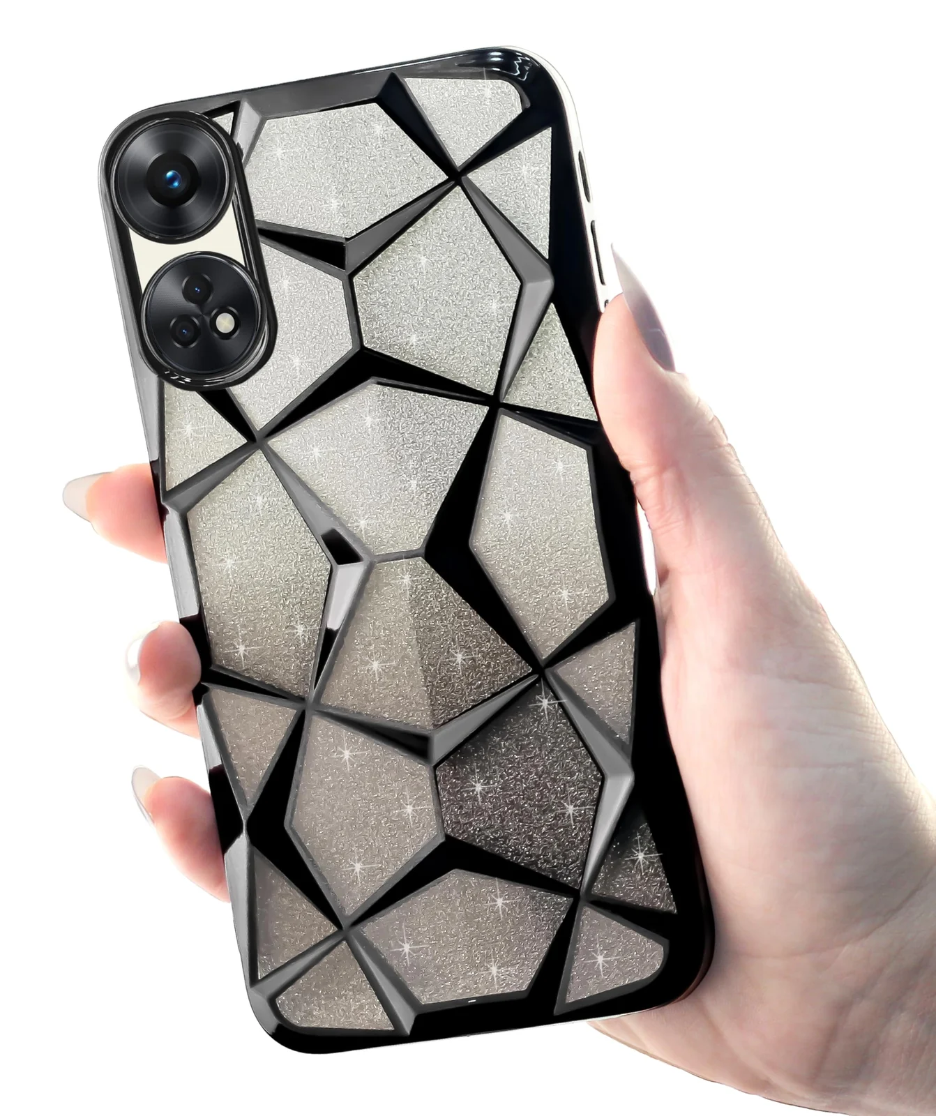 DL3 Mobilak Compatible with OPPO Reno 8T 4G (Reno8T) Case Plating Bling Gradient Glitter Clear Cover Soft TPU Silicone Cute Camera Protection Shockproof Back for Women Girls Case - Black