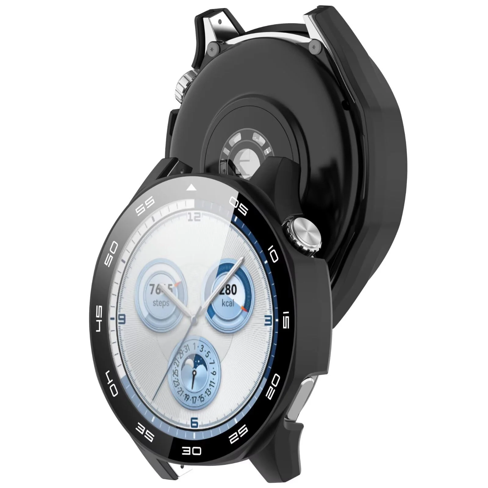 DL3 Mobilak Protective Case for Huawei Watch GT 5 46mm, Hard PC Bumper Cover with Built-in Tempered Glass Screen Protector Shell Cover Full Coverage Scratchproof with Scale - Black