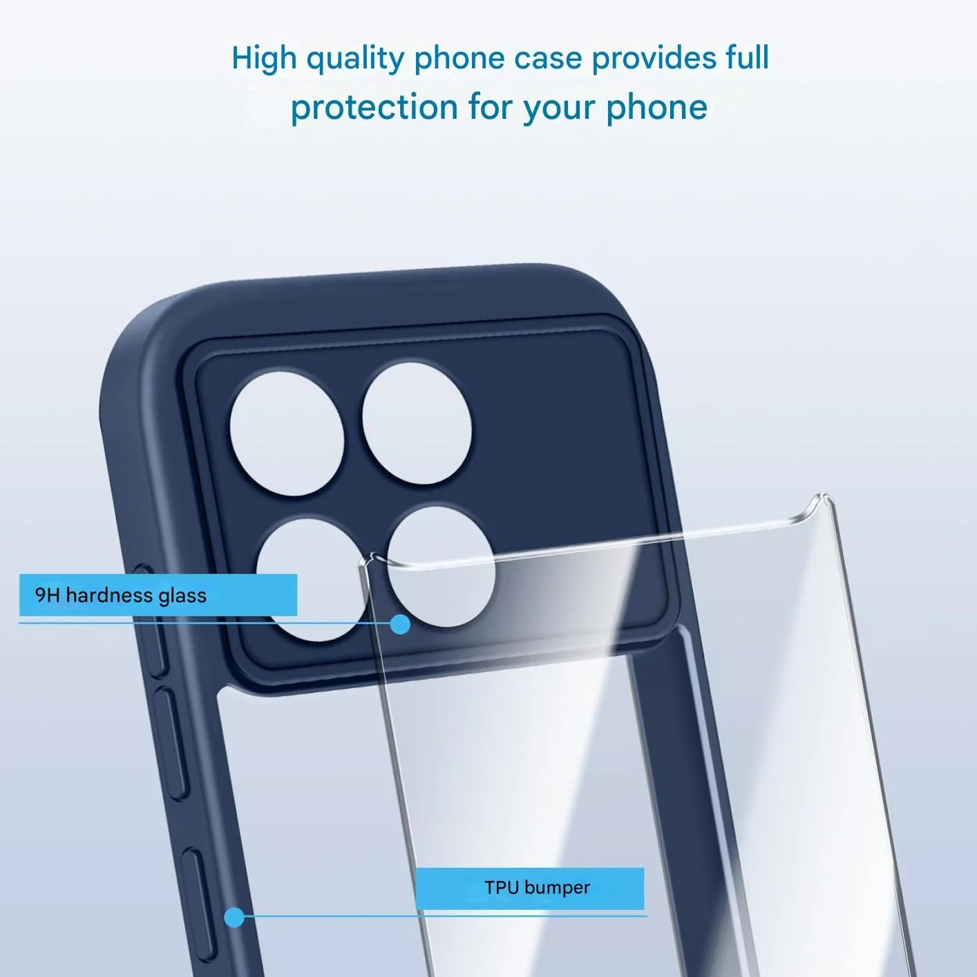 DL3 Mobilak Clear PC and TPU Protective Case for Xiaomi Poco F6 Pro 5G with Camera Protection and Military-Grade Protection - Blue