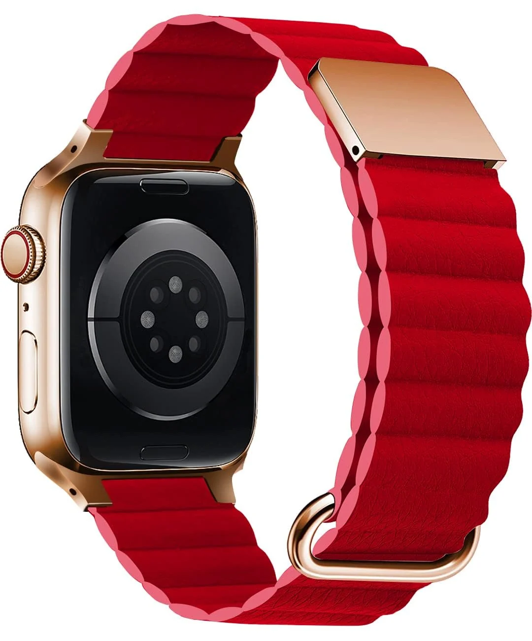 DL3 Mobilak Magnetic Closure System For Apple Watch Ultra Bands 49mm 45mm 44mm 42mm for iWatch Series 8 ultra 7 6 5 4 SE 3 2 Enhanced Adjustable Leather Strap For Men Or Women - Red