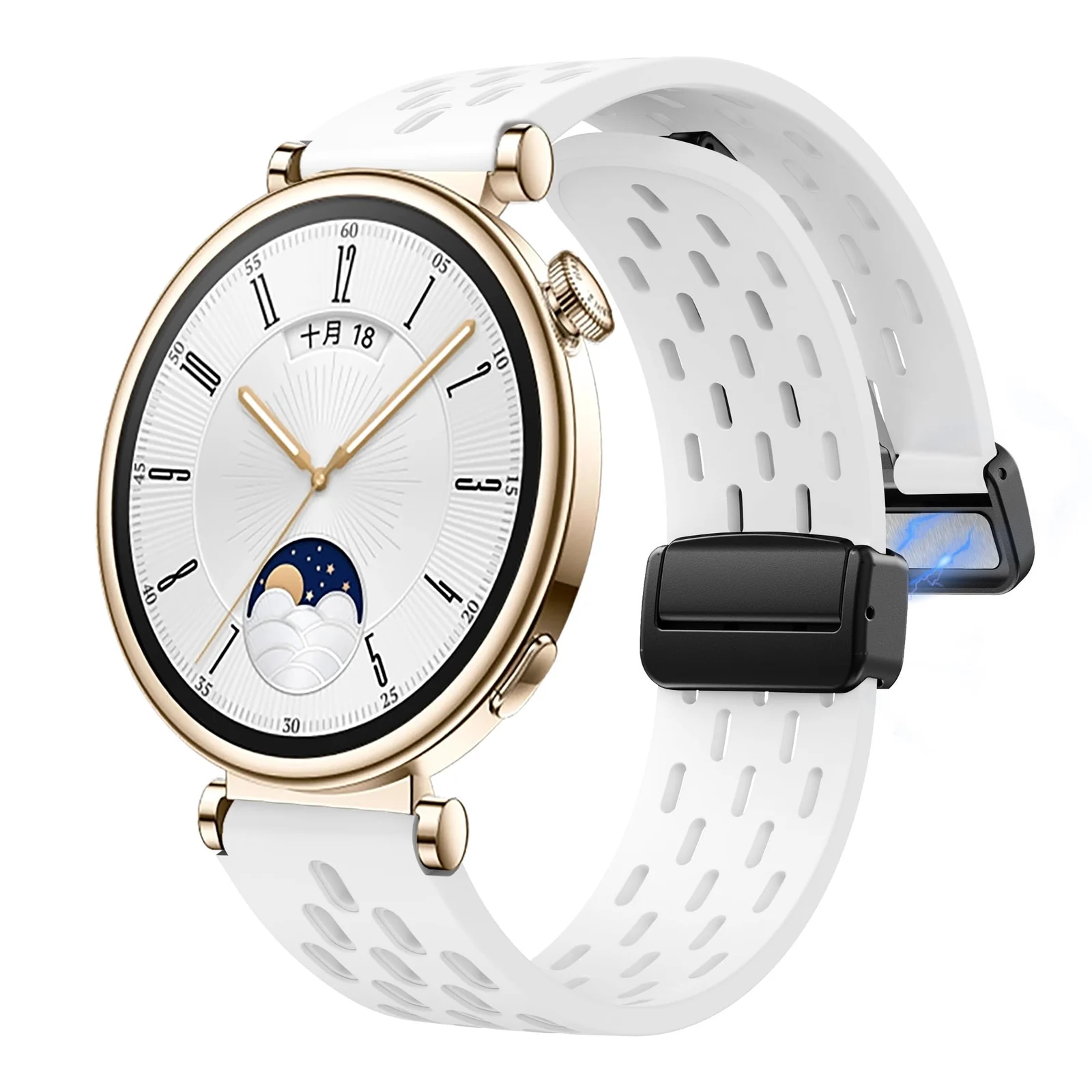 DL3 Mobilak 18mm Silicone Strap For Huawei Watch GT 6 41mm/GT 5 Pro 42 mm/GT 5 41mm/GT4 41 mm/Watch 5 42mm Magnetic Metal Buckle Sport Silicone Breathable Strap, Band Soft Replacment Wristband