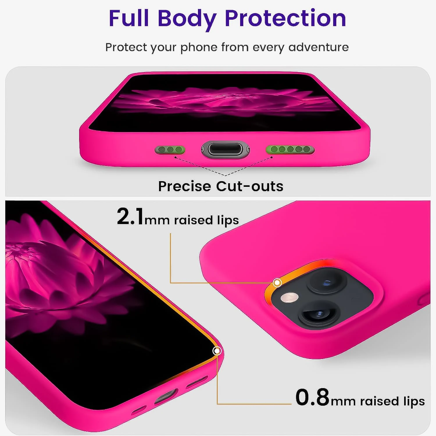 DL3 Mobilak Liquid Silicone Protective Case for iPhone 15 with Camera Protection and Microfiber Lining - Hot Pink