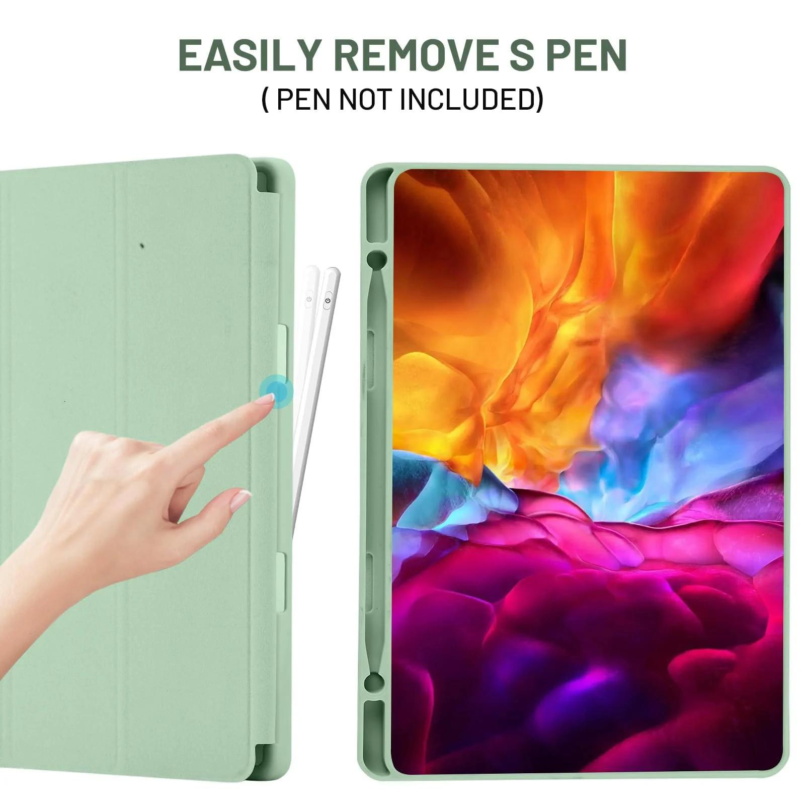 DL3 Mobilak Samsung Galaxy Tab A9 Cover Case 8.7 inch Tablet Cover [SM-X110/X115/X117] Case with Pen Holder, Soft TPU Back Trifold Stand Protective Smart Cover Flip, Auto Wake&Sleep - Mint Green