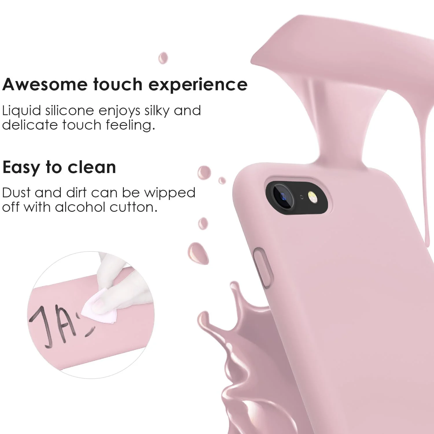 DL3 Mobilak Liquid Silicone Case for iPhone 7 / 8, Shock-absorbing protection, Scratch-resistant surface, Slim, lightweight profile - D.Pink