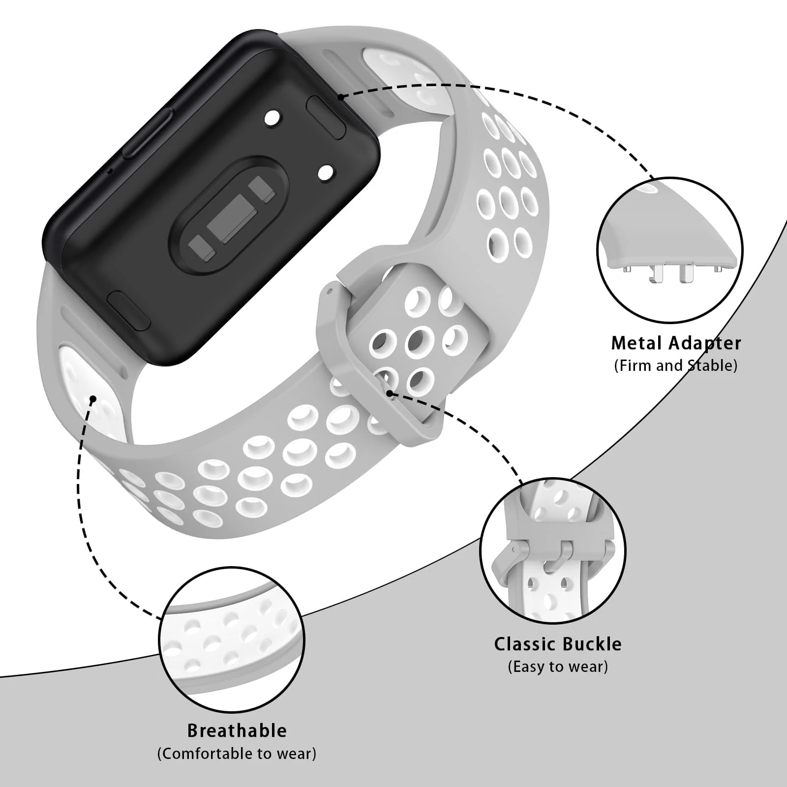 DL3 Mobilak Strap for Samsung Galaxy Fit 3 SM-R390, Women Men Armband, Two Colours Silicone Adjustable Replacement Soft Strap for Samsung Galaxy Fit 3 SM-R390 Fitness Tracker - Gray White