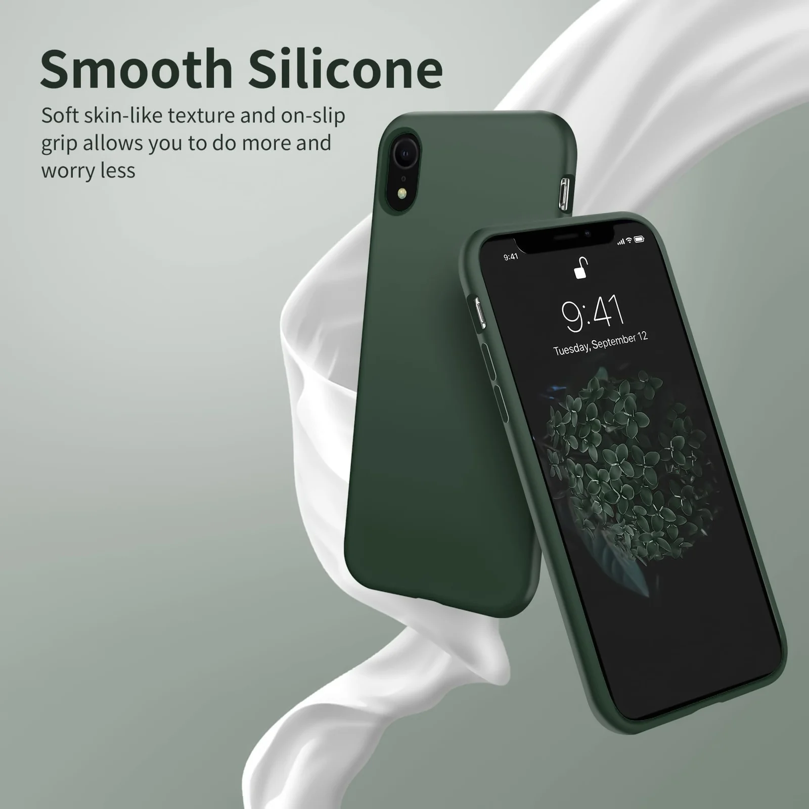 DL3 Mobilak Liquid Silicone Case for iPhone XR, Shock-absorbing protection, Scratch-resistant surface, Soft microfiber lining - Green