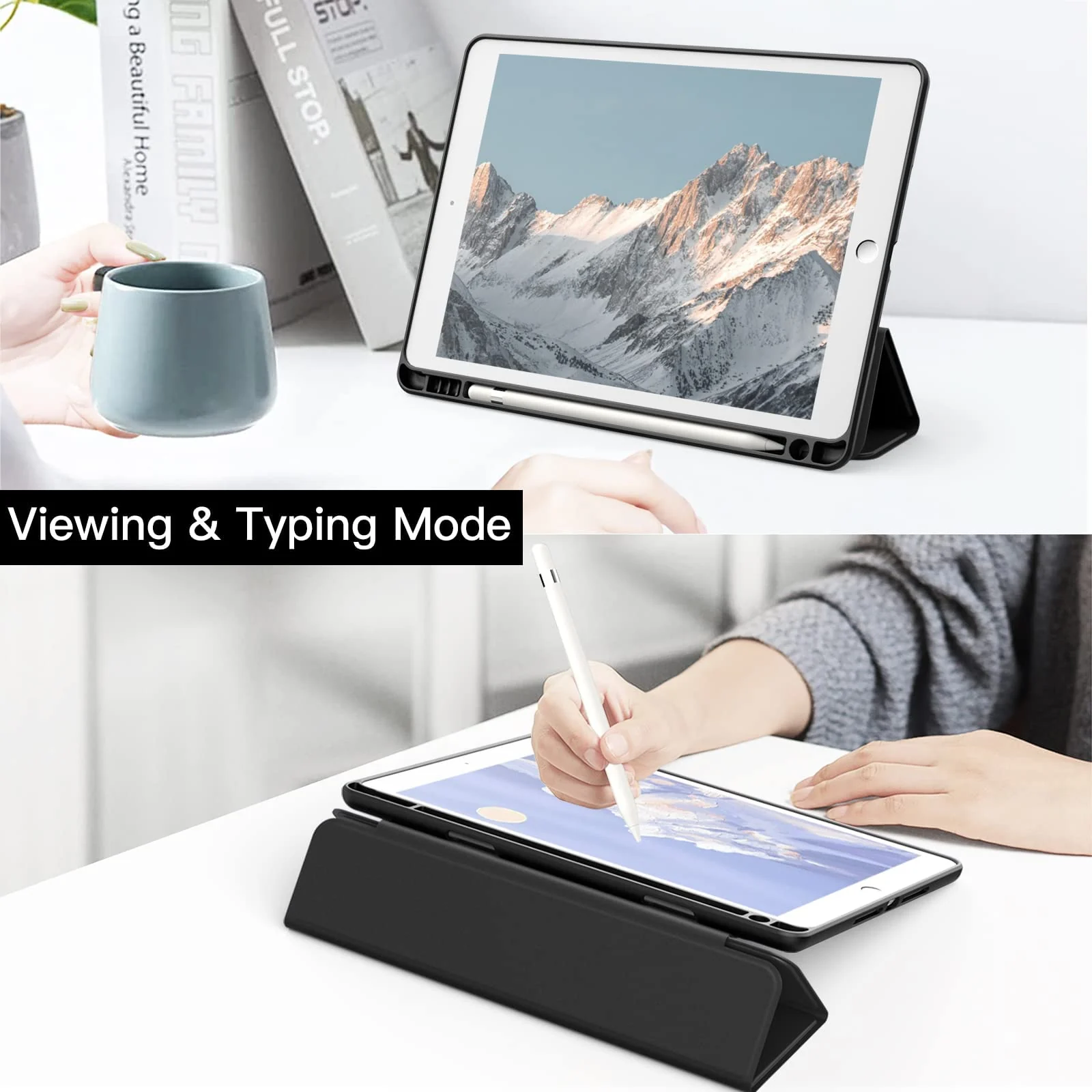 DL3 Mobilak Case for iPad 6th/5th Generation (9.7-inch, 2018/2017), iPad Pro 9.7 Inch Case 2016, iPad Air 2nd/1st, Clear Shockproof Back Cover Built-in Pencil Holder, Auto Sleep/Wake - Black