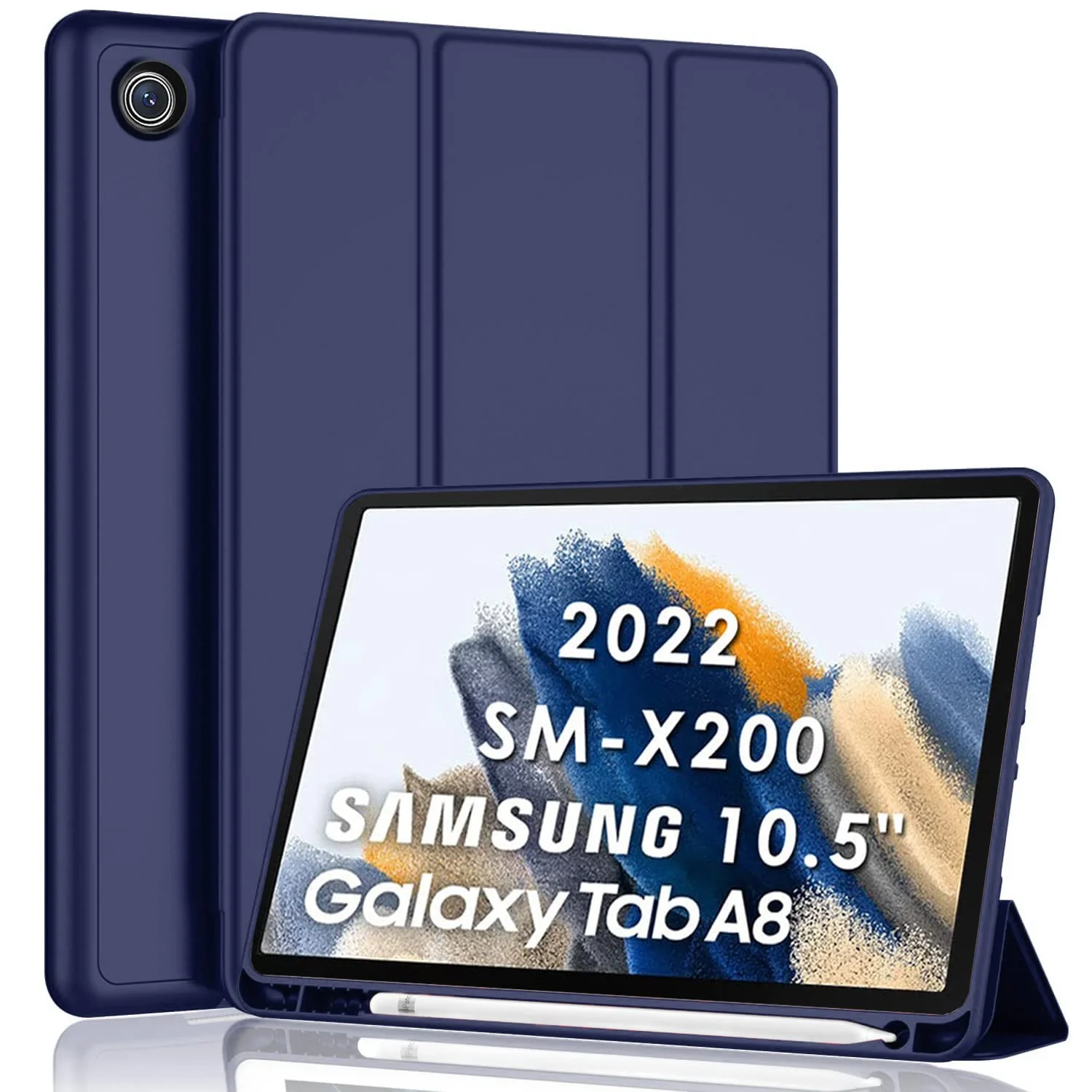 DL3 Mobilak Smart Case for Samsung Galaxy Tab A8 10.5 Inch 2021(-X200/-X205/-X207) with Pencil Holder, Soft TPU Smart Stand Back Cover Auto Wake/Sleep Feature - Blue