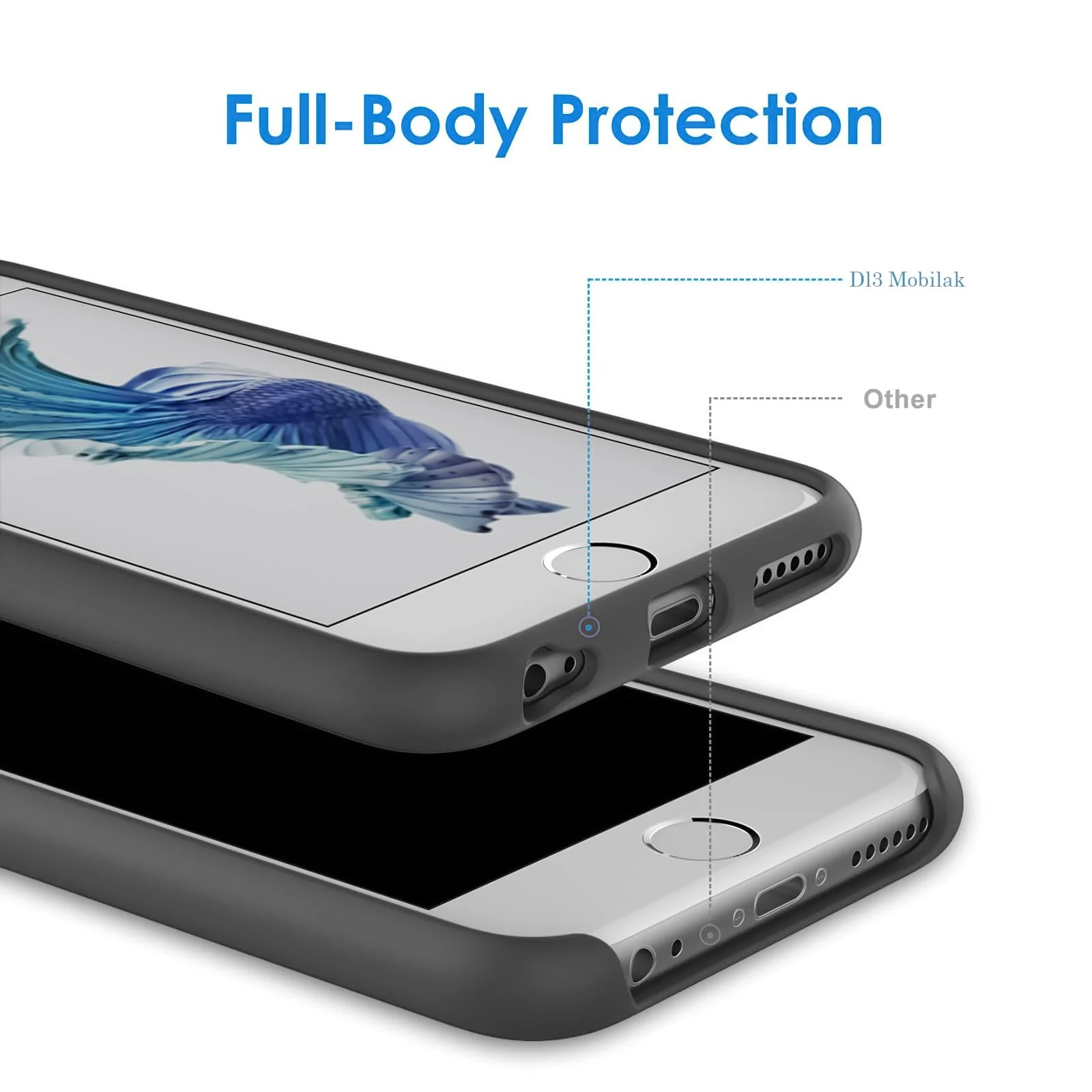 DL3 Mobilak Liquid Silicone Case for iPhone 6 / 6S, Shock-absorbing protection, Scratch-resistant surface, Soft microfiber lining - Gray