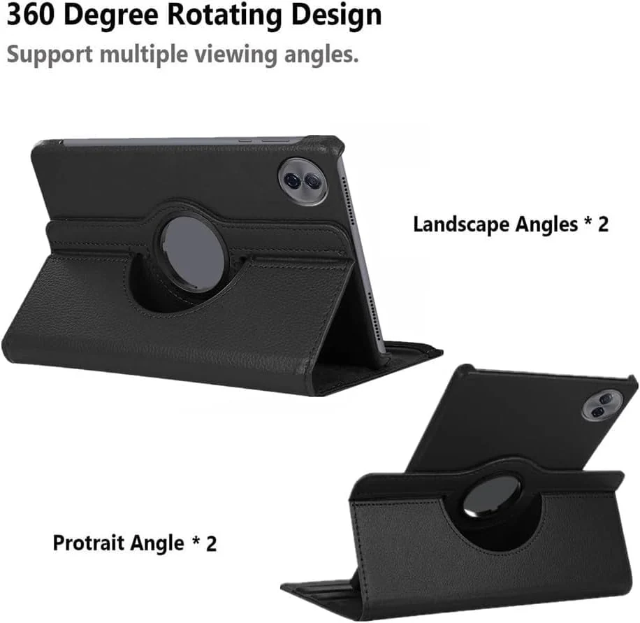DL3 Mobilak Protective Cover for Honor Pad 10 12.1 inch 2025, 360° Rotatable Smart Stand, Leather Folio Flip Cover with Multi-Angle Viewing, Auto Wake Sleep - Black