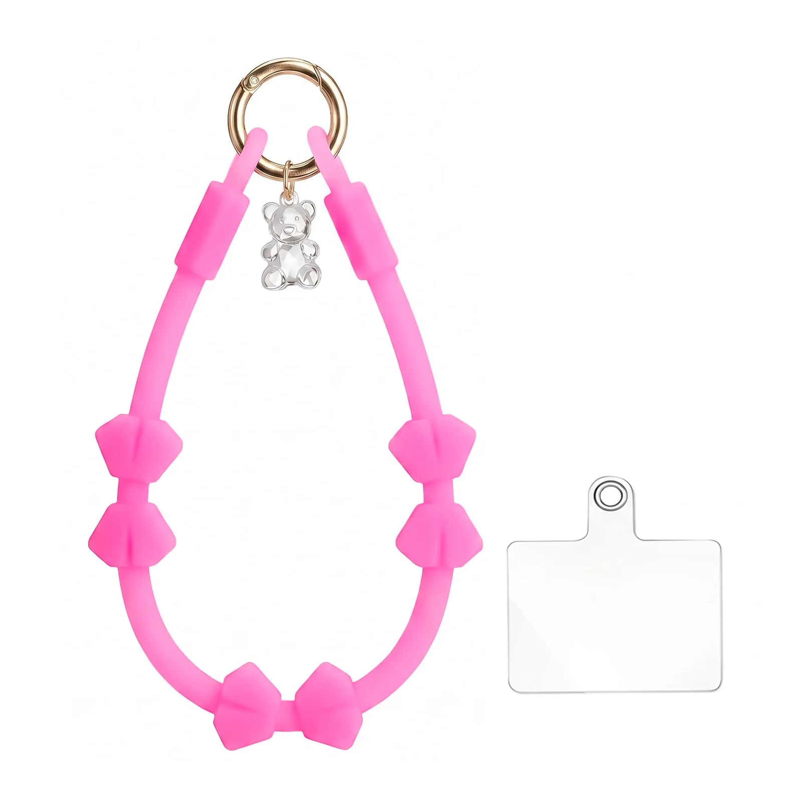 DL3 Mobilak Silicone Crystal Lanyard, 30cm Phone Wrist Strap Lanyard Keychain Office Wrist Strap with Clasp and Bear for Women Phone ID Card, Keys Strap - A-Neon Pink