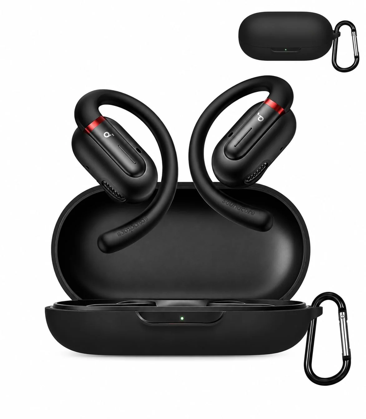 MOBIGON Silicone Earbuds Case with Carabiner for Anker Soundcore V30i, Black
