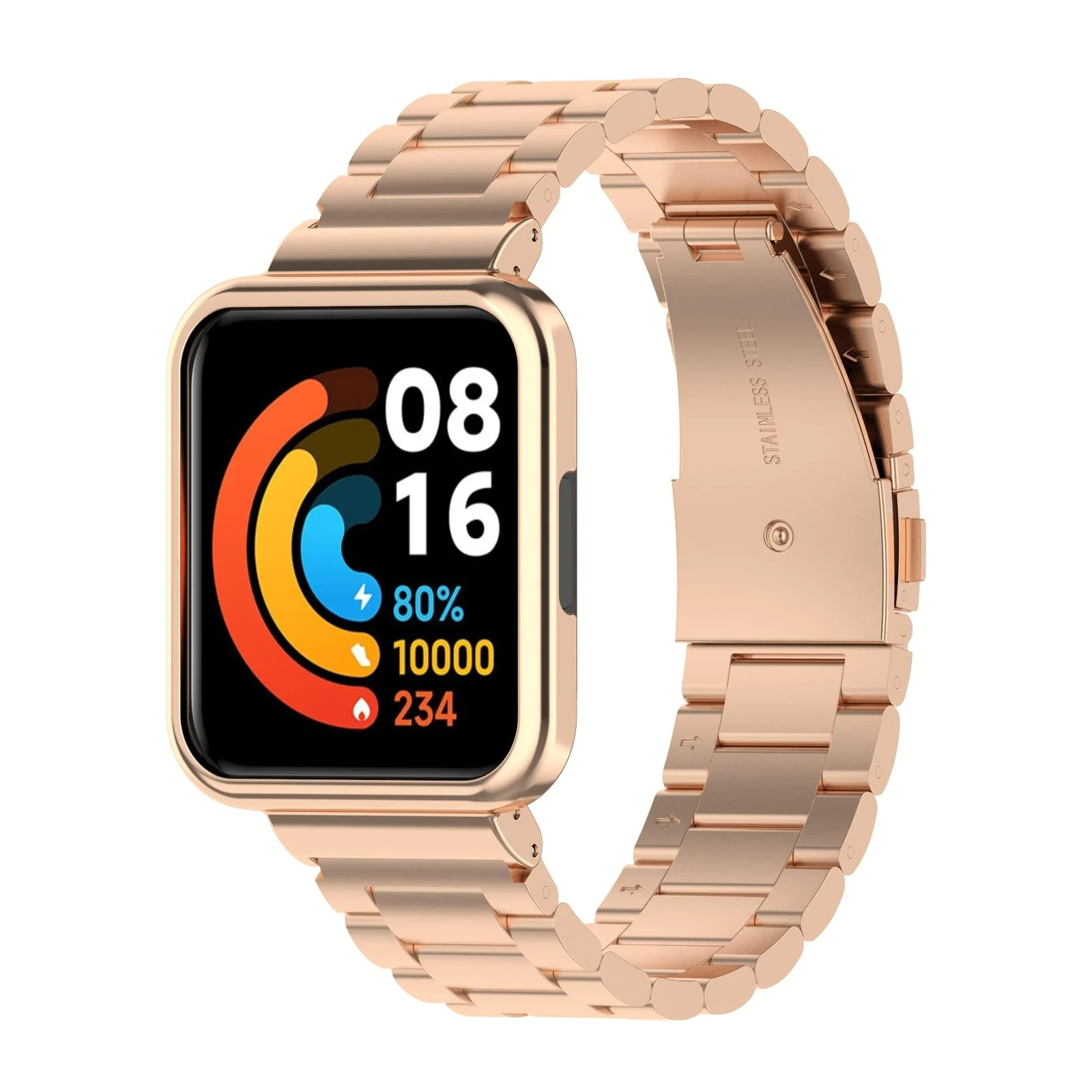 DL3 MOBILAK Adjustable Stainless-Steel Watch Strap with Case for Xiaomi Redmi Watch 2 Lite and Poco Watch and Horloge 2 - Rose Gold