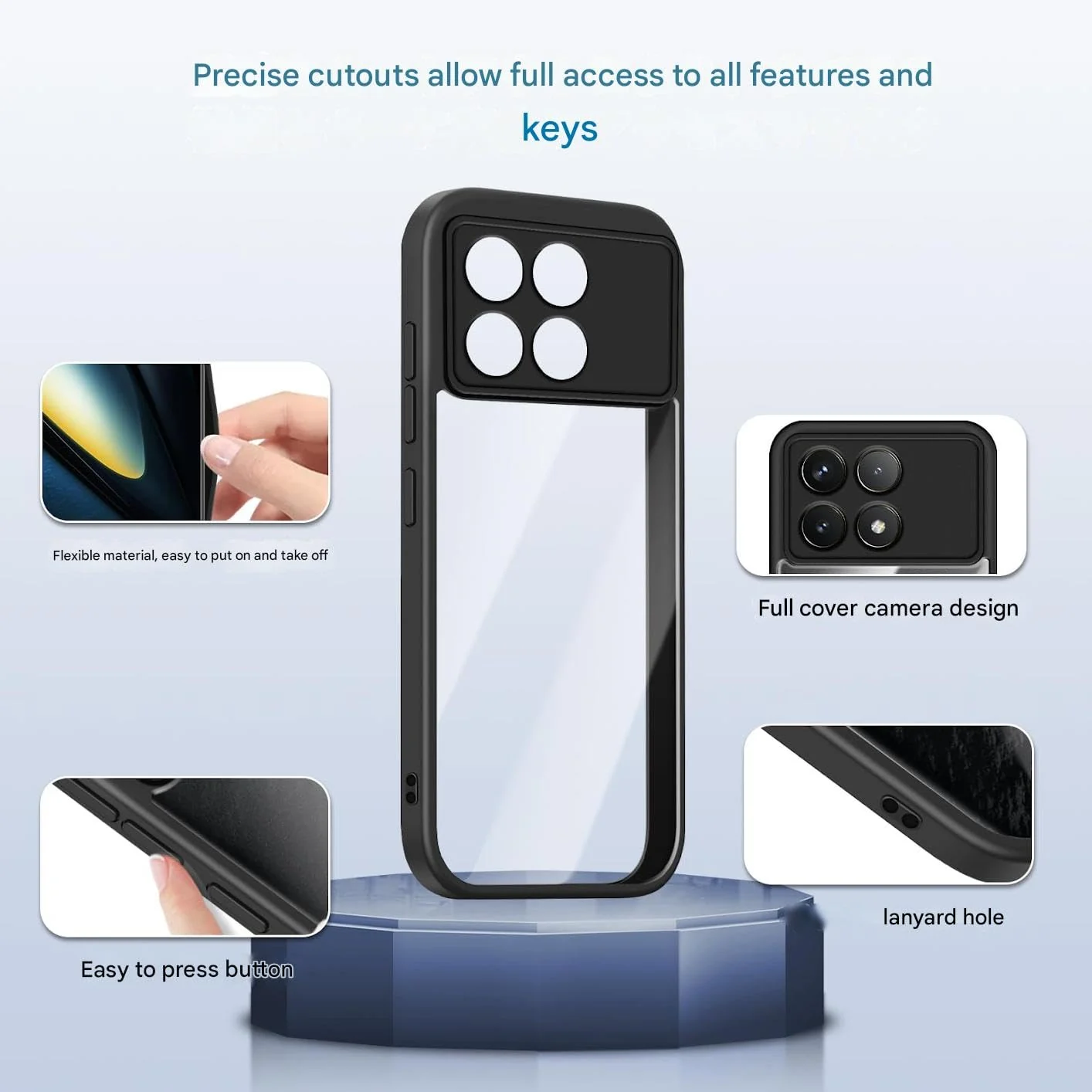 DL3 Mobilak Clear PC and TPU Protective Case for Xiaomi Poco F6 Pro 5G with Camera Protection and Military-Grade Protection - Black