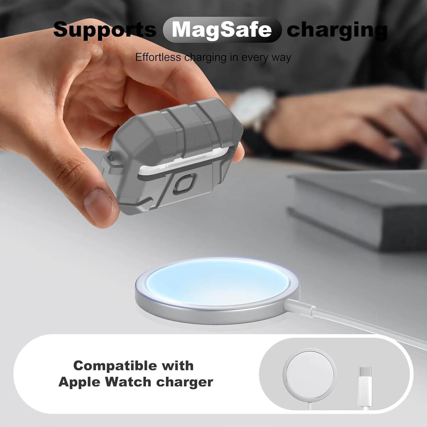 DL3 Mobilak AirPods Pro 1/2 Case, Shockproof Silicone Protective Case for Apple AirPod Pro 2nd/1st Generation, Hard Shell Design, Anti-Scratch, Front LED Light with Carabiner - Gray