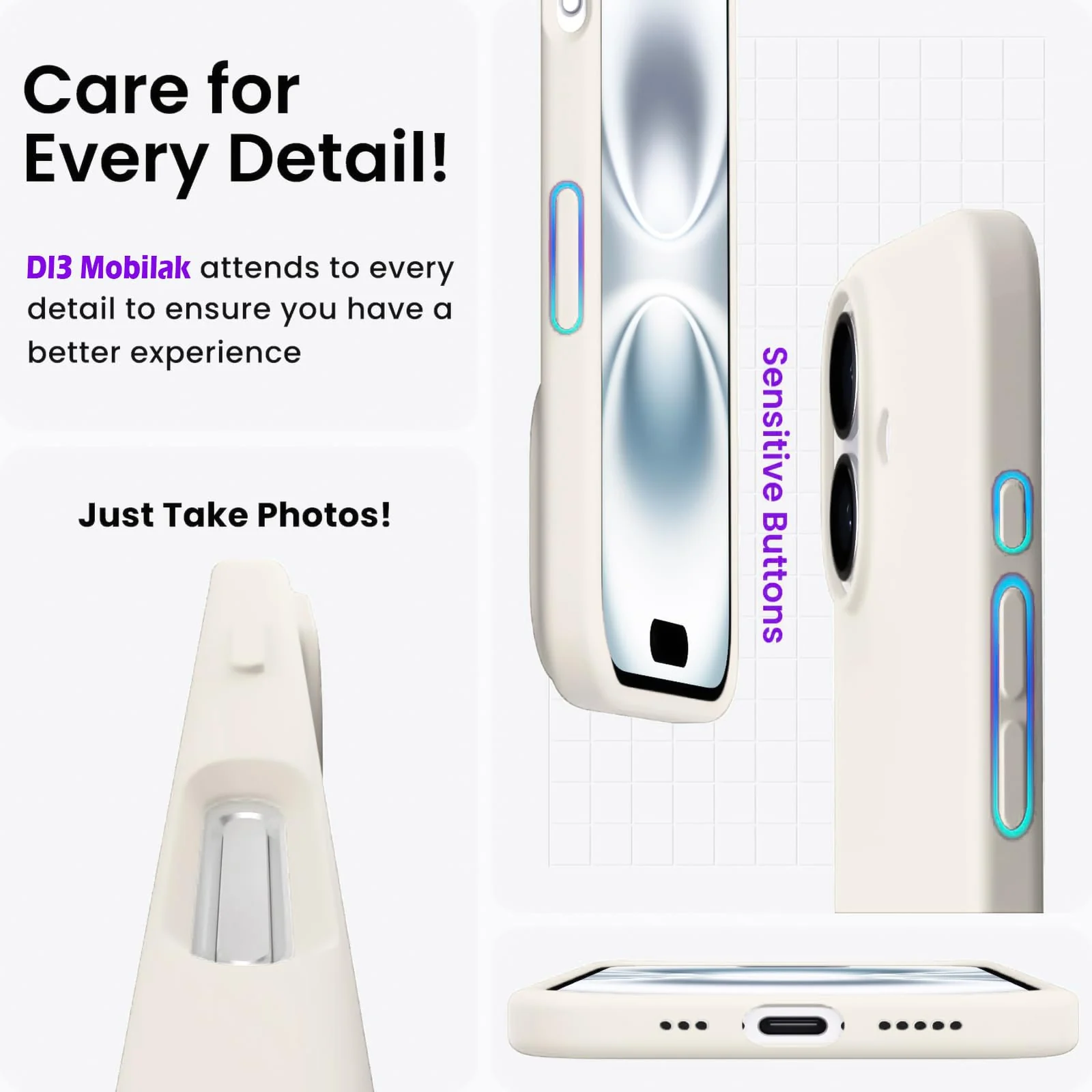 DL3 Mobilak Liquid Silicone Protective Case with Soft Microfiber Lining for iPhone 16 - Cream