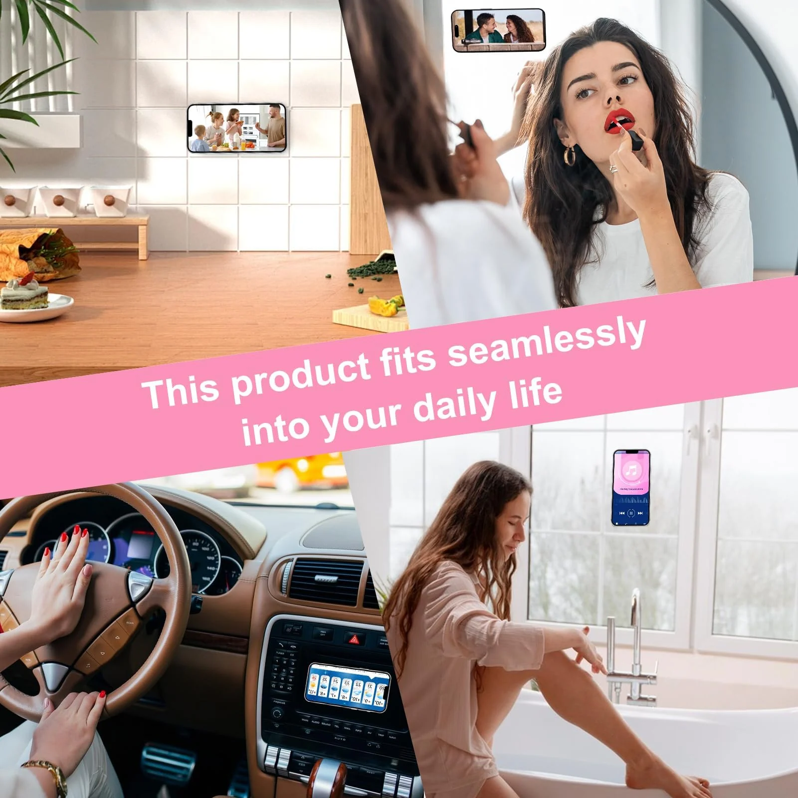 DL3 Mobilak Silicone Suction Cup Phone Mount for iPhone and Android, Double-sided suction design, Hands-free phone support, Strong suction grip - Light Pink