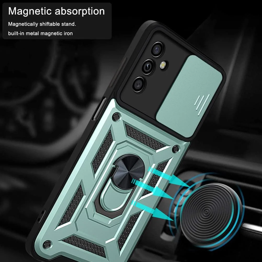 DL3 Mobilak Protective Case with Sliding Camera Cover, Metal Ring Kickstand and Magnetic Car-Mount Support for OPPO Reno 8 4G / Reno 7 4G / F21 Pro 4G / F21S Pro 4G - Green