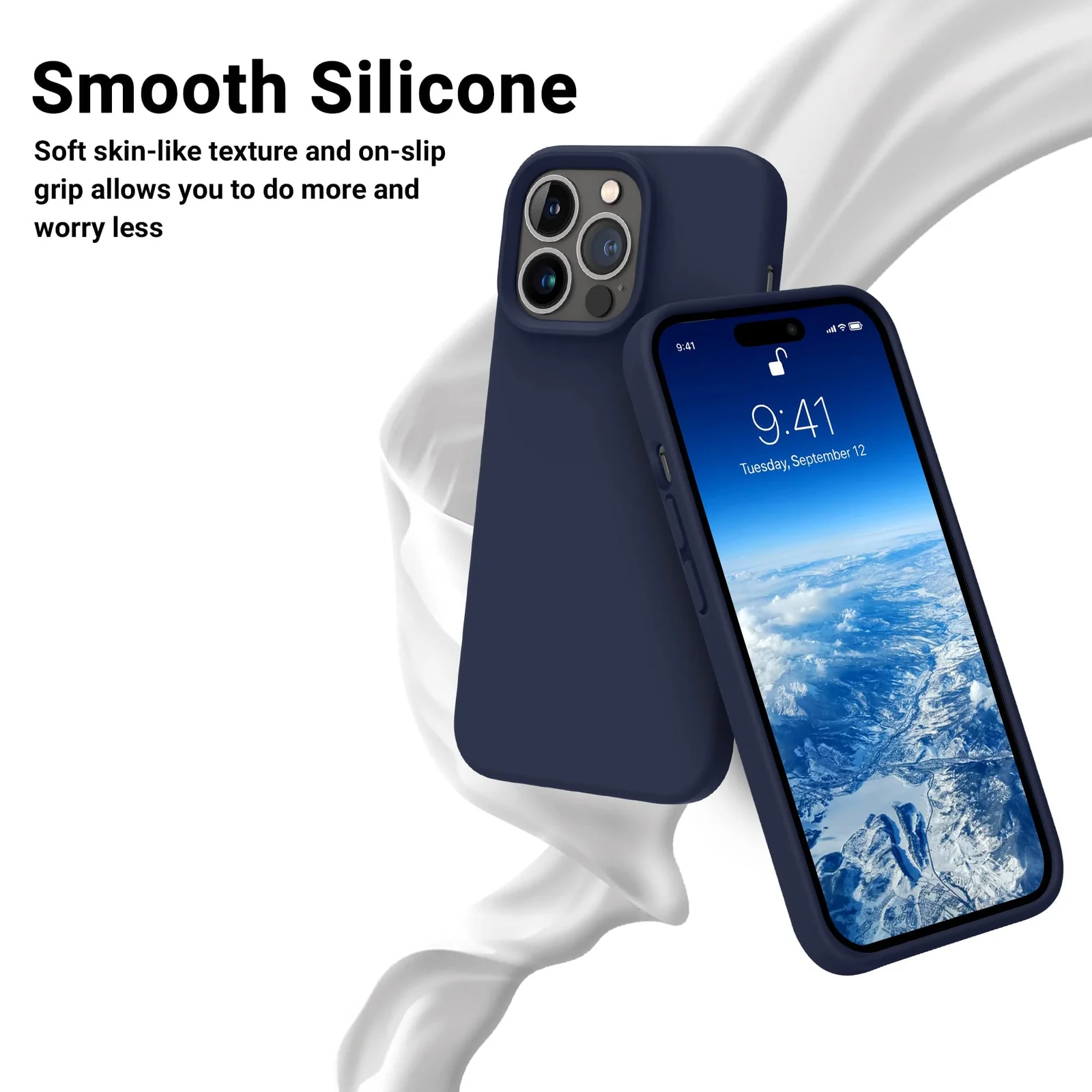 DL3 Mobilak Liquid Silicone Protective Case with Soft Microfiber Lining for iPhone 12 / 12 Pro (6.1 Inch) - Midnight Blue
