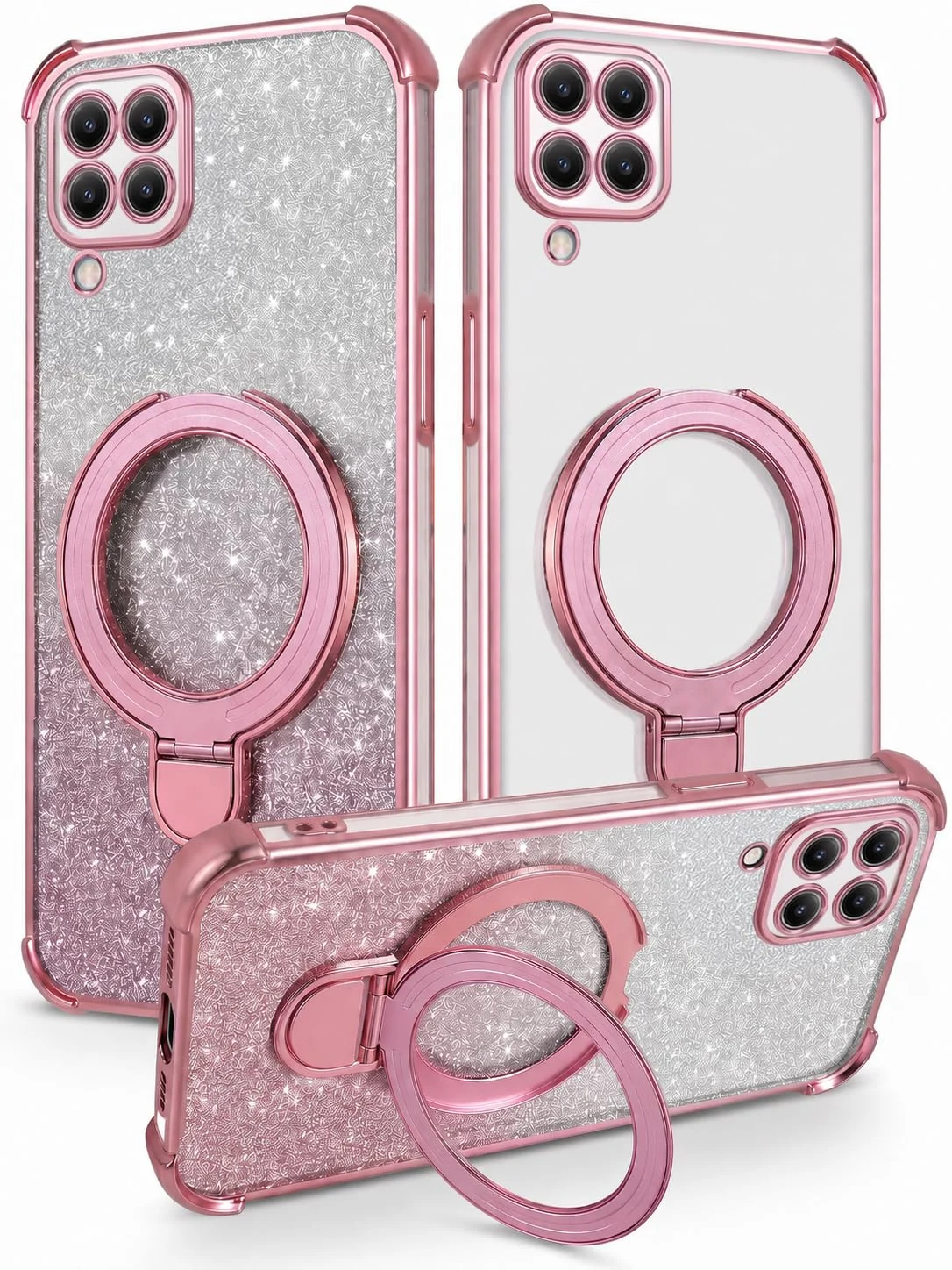 MOBIGON Glitter Phone Case with Magnetic Ring Stand for Samsung Galaxy A12 / M12, Pink