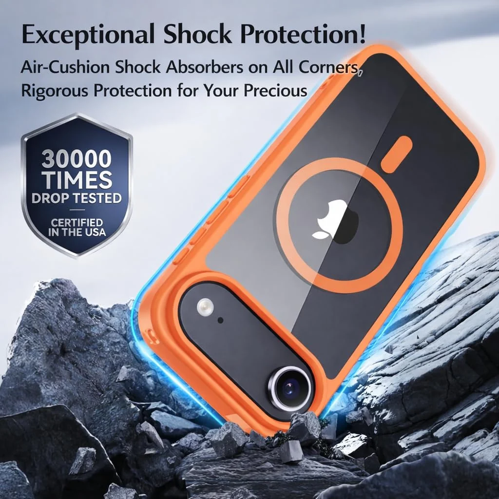 DL3 Mobilak Translucent Matte Case for iPhone 17 Air 6.5-Inch Compatible with, Compatible with MagSafe accessories, Shock-absorbing protection, Scratch-resistant surface - Orange
