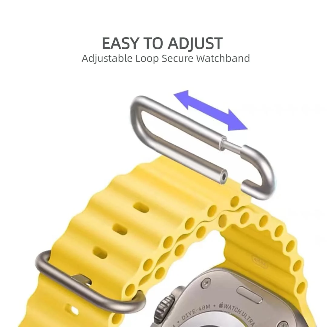 DL3 Mobilak Ocean Band with Case For Apple Watch Ultra 49mm, Adjustable Silicone Sport Loop Ocean Strap Men Women Strap With Protective Cover Screen Shockproof for iWatch Ultra 2 49mm - Yellow