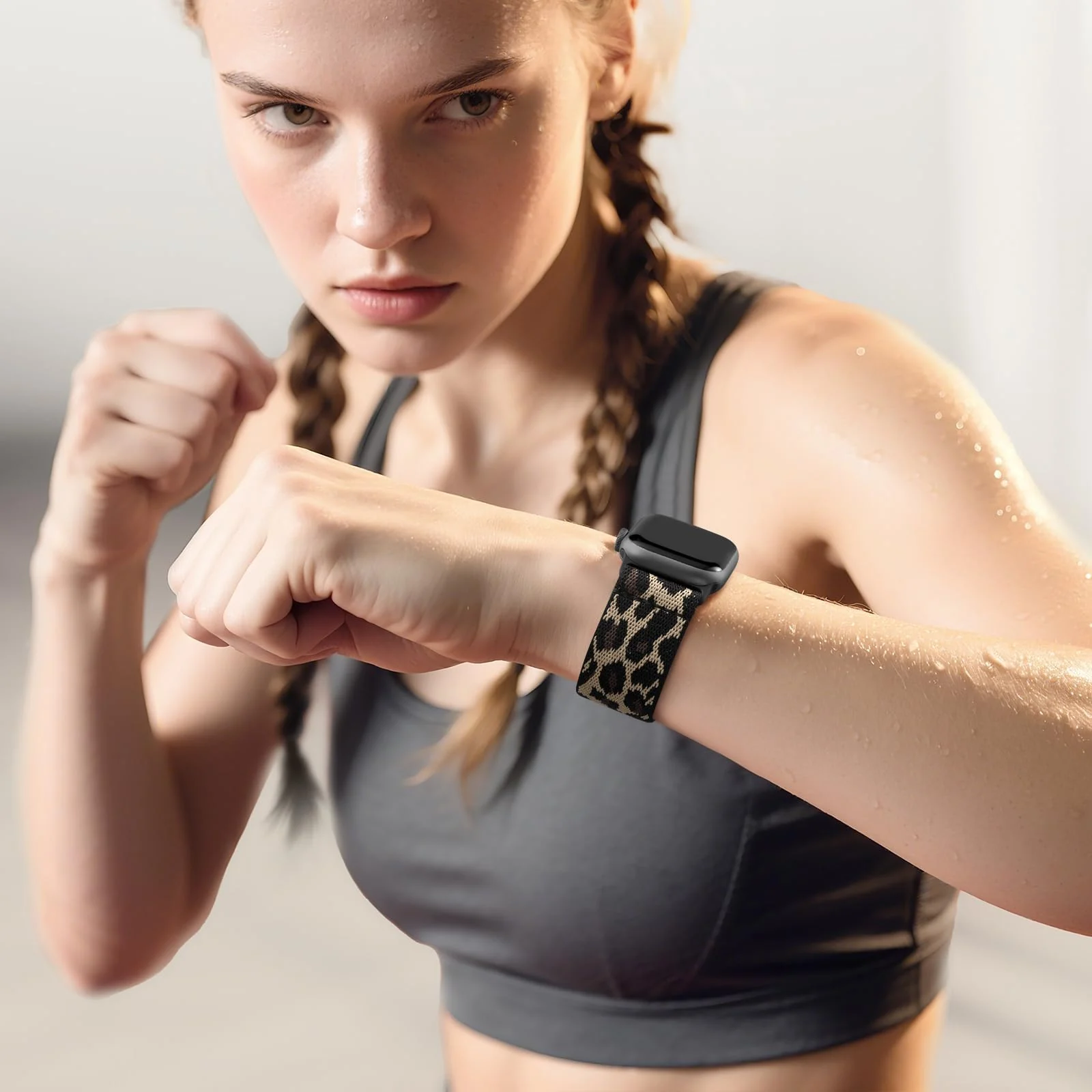 DL3 Mobilak Nylon Strap For Redmi Watch 4/Redmi Watch 5/Xiaomi Smart Band 8 Pro/Band 9 Pro, Soft Elastic Nylon Straps, Adjustable Stretchy Sports Replacement Bracelets Wristbands for Women Men - Leopard